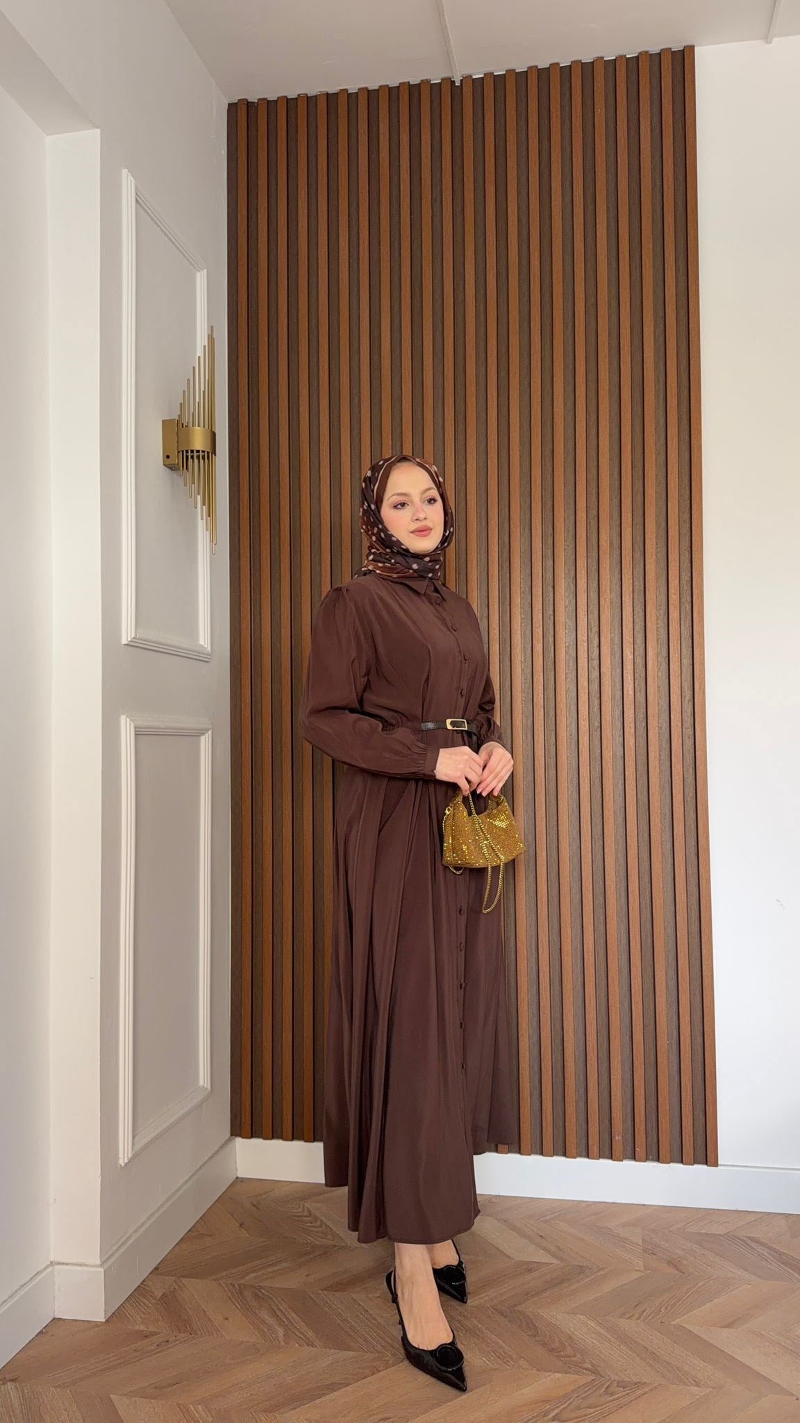 MEYSADESIGN ELBİSELER Dora Beli Kemerli Tensel Elbise Acı Kahve
