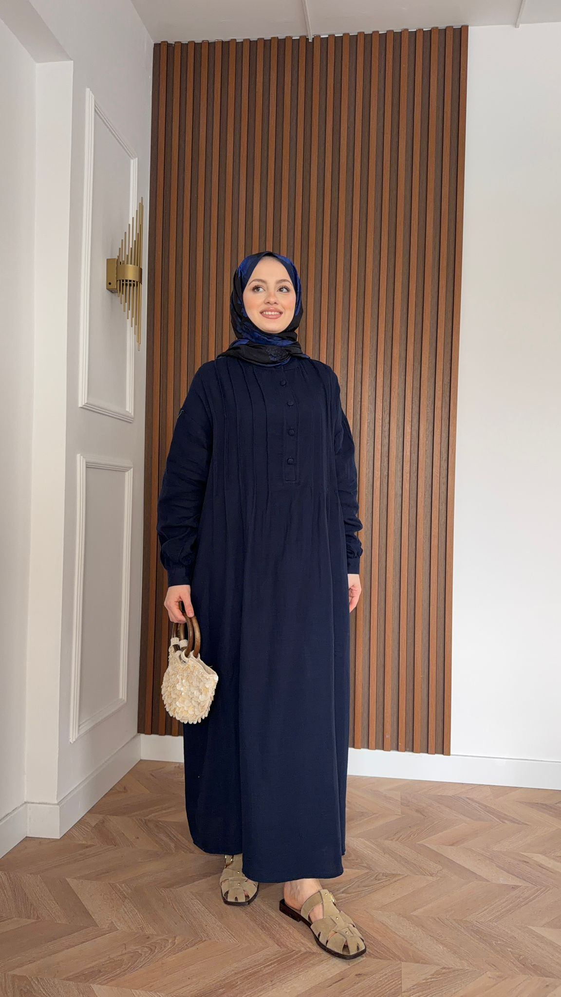 MEYSADESIGN DRESSES Erva Yarı Düğmeli Müslin Elbise Lacivert