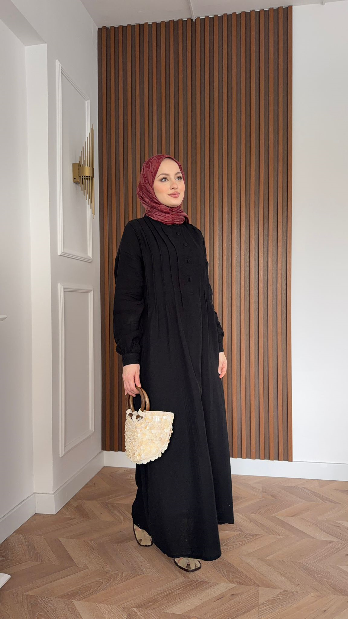 MEYSADESIGN DRESSES Erva Yarı Düğmeli Müslin Elbise Siyah