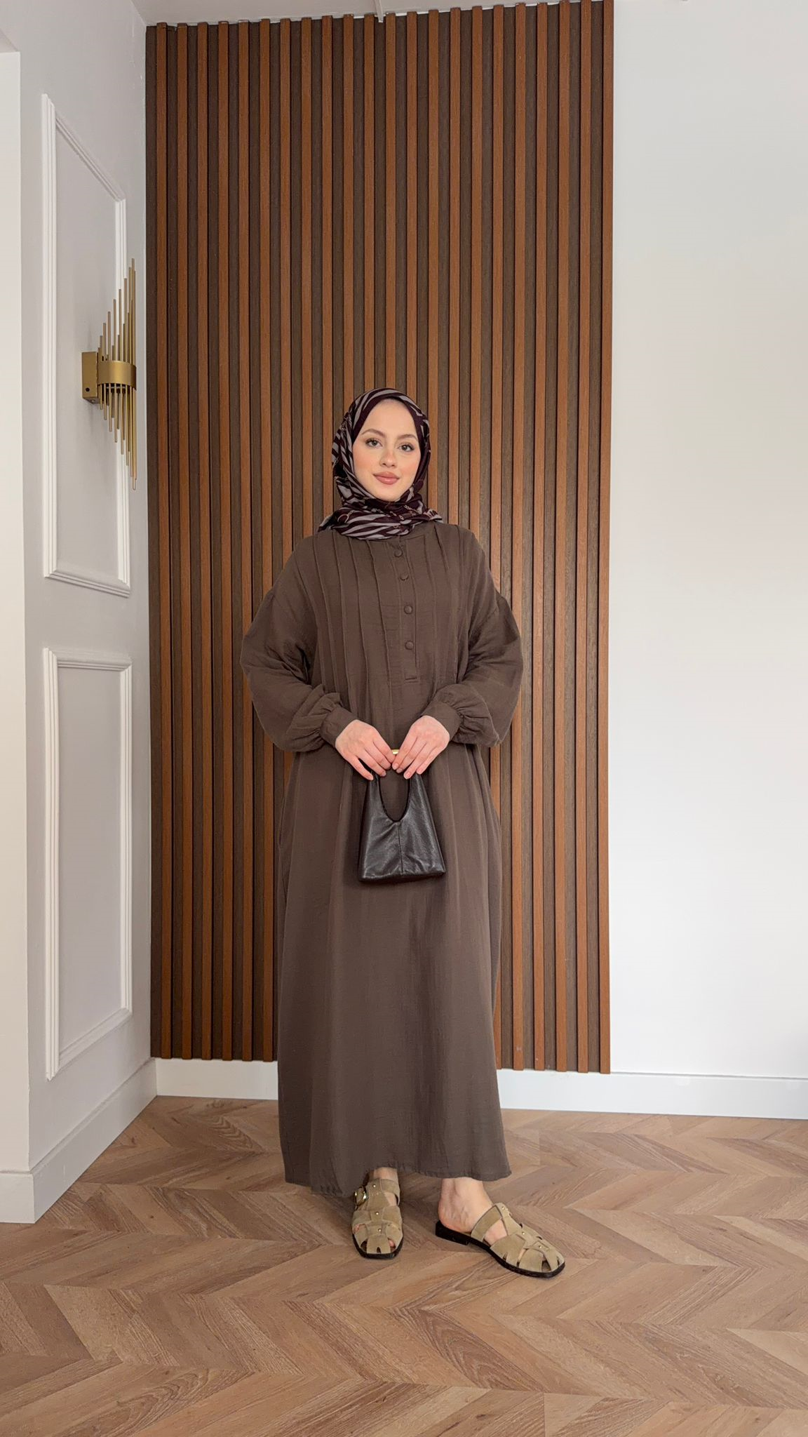 MEYSADESIGN DRESSES Erva Yarı Düğmeli Müslin Elbise Vizon