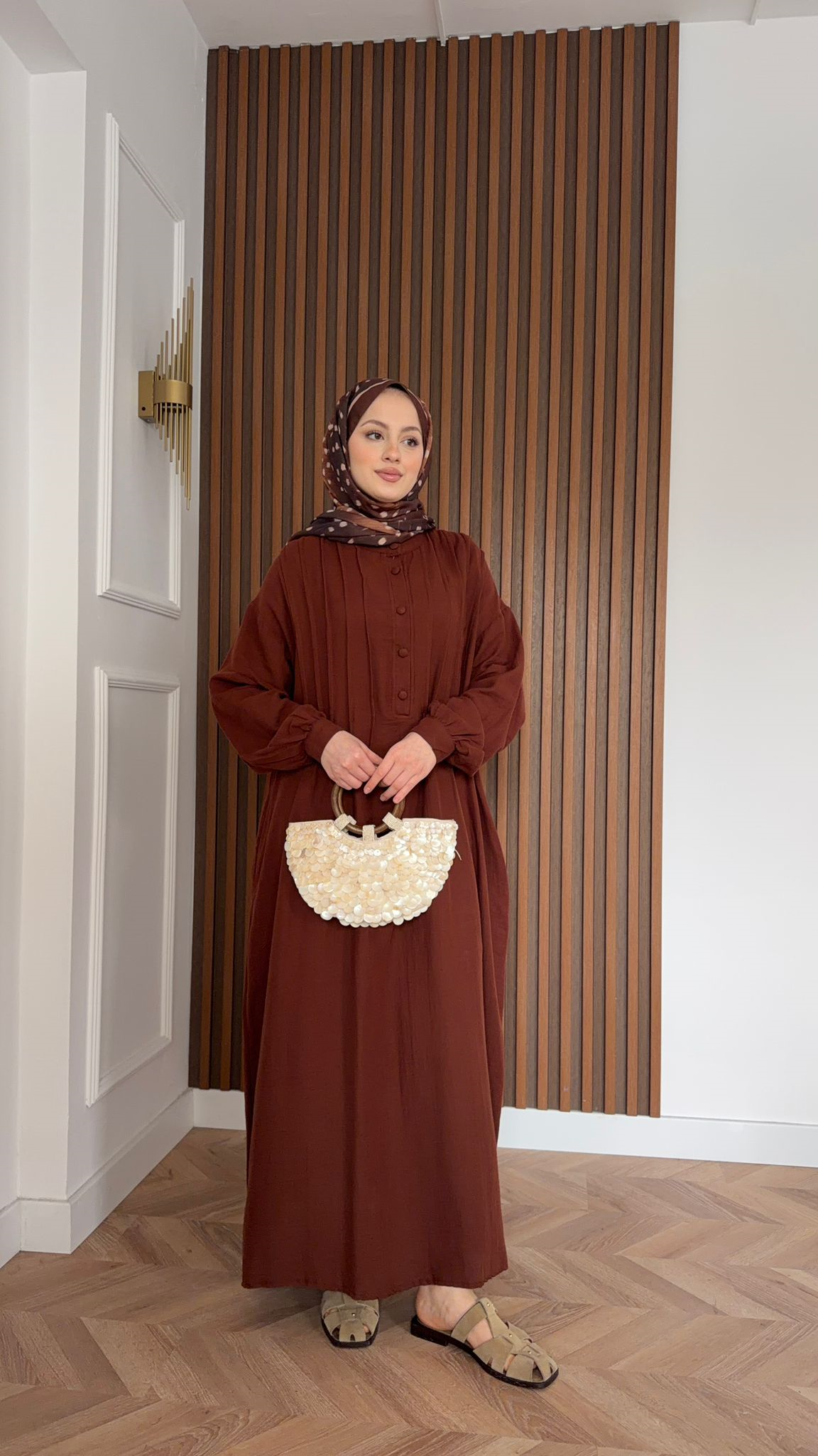 MEYSADESIGN DRESSES Erva Yarı Düğmeli Müslin Elbise Acı Kahve