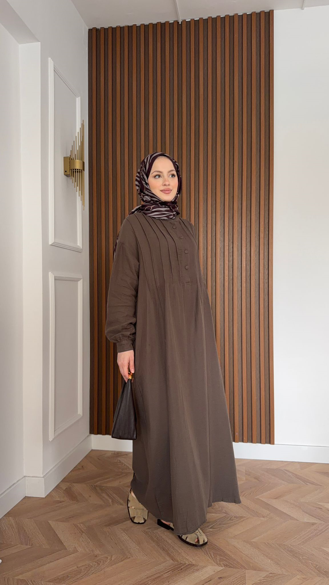 MEYSADESIGN DRESSES Erva Yarı Düğmeli Müslin Elbise Vizon