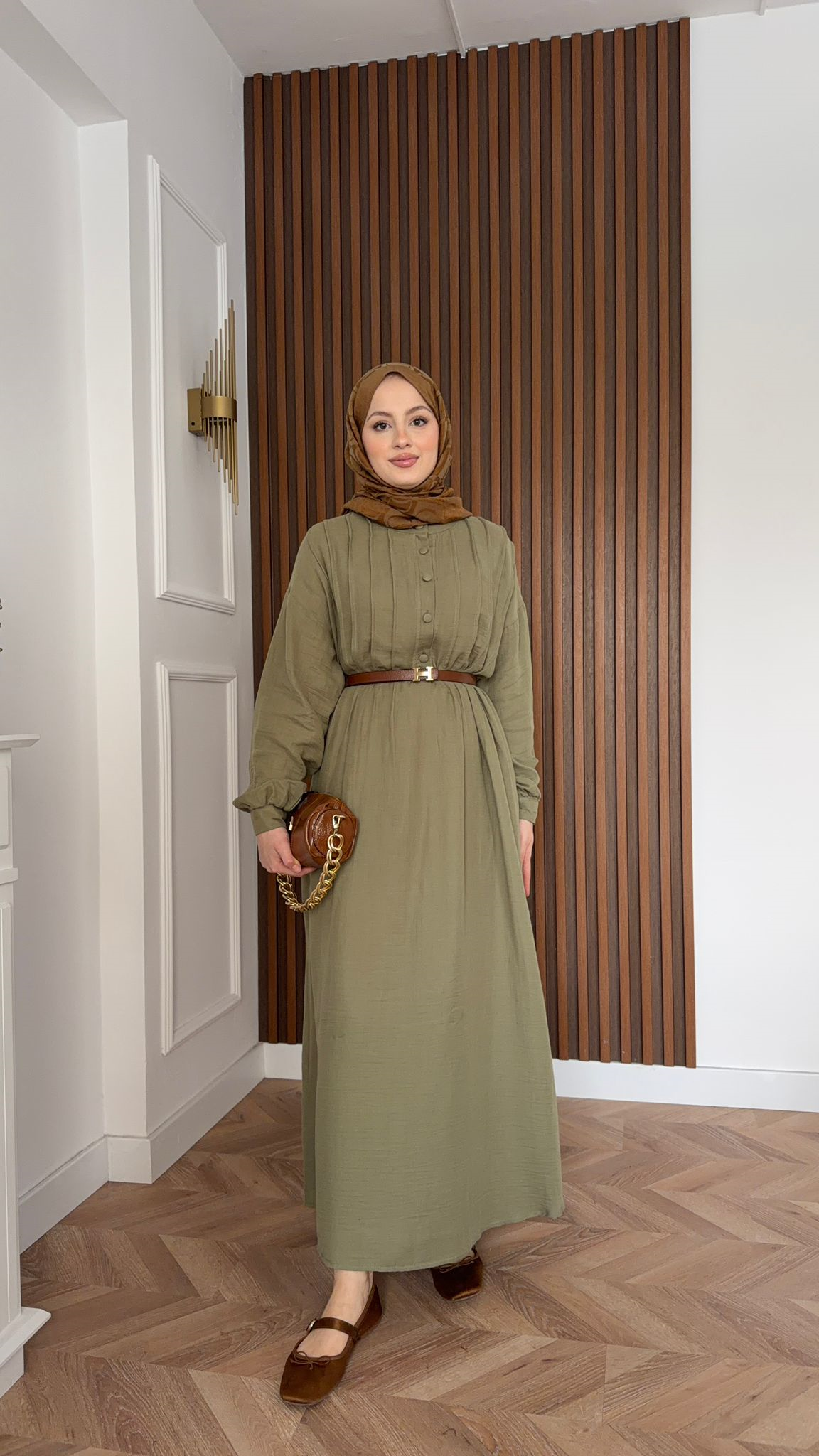 MEYSADESIGN DRESSES Erva Yarı Düğmeli Müslin Elbise Haki