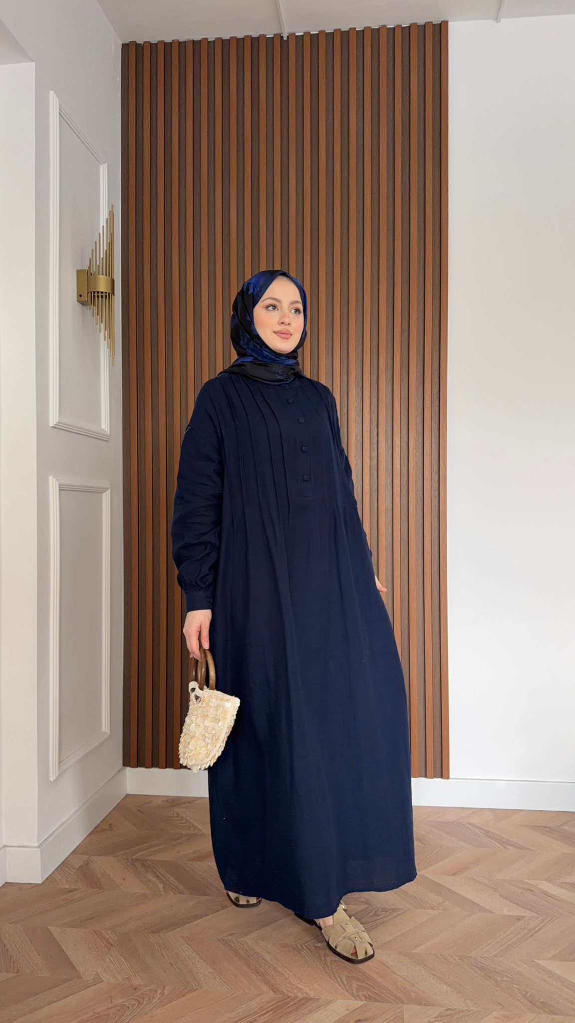 MEYSADESIGN DRESSES Erva Yarı Düğmeli Müslin Elbise Lacivert