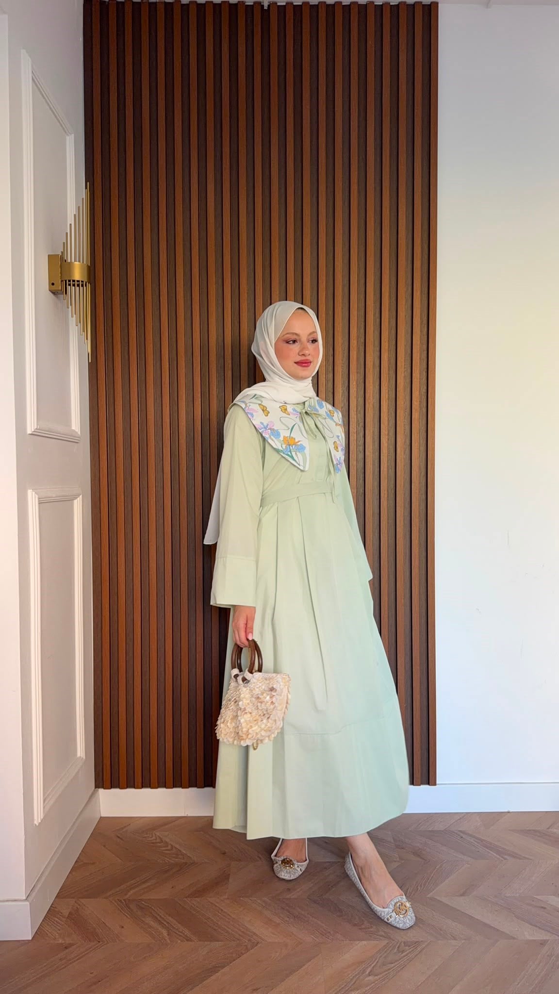 MEYSADESIGN ELBİSELER Etnik Mendil Yaka Astarlı Dacron Elbise Mint