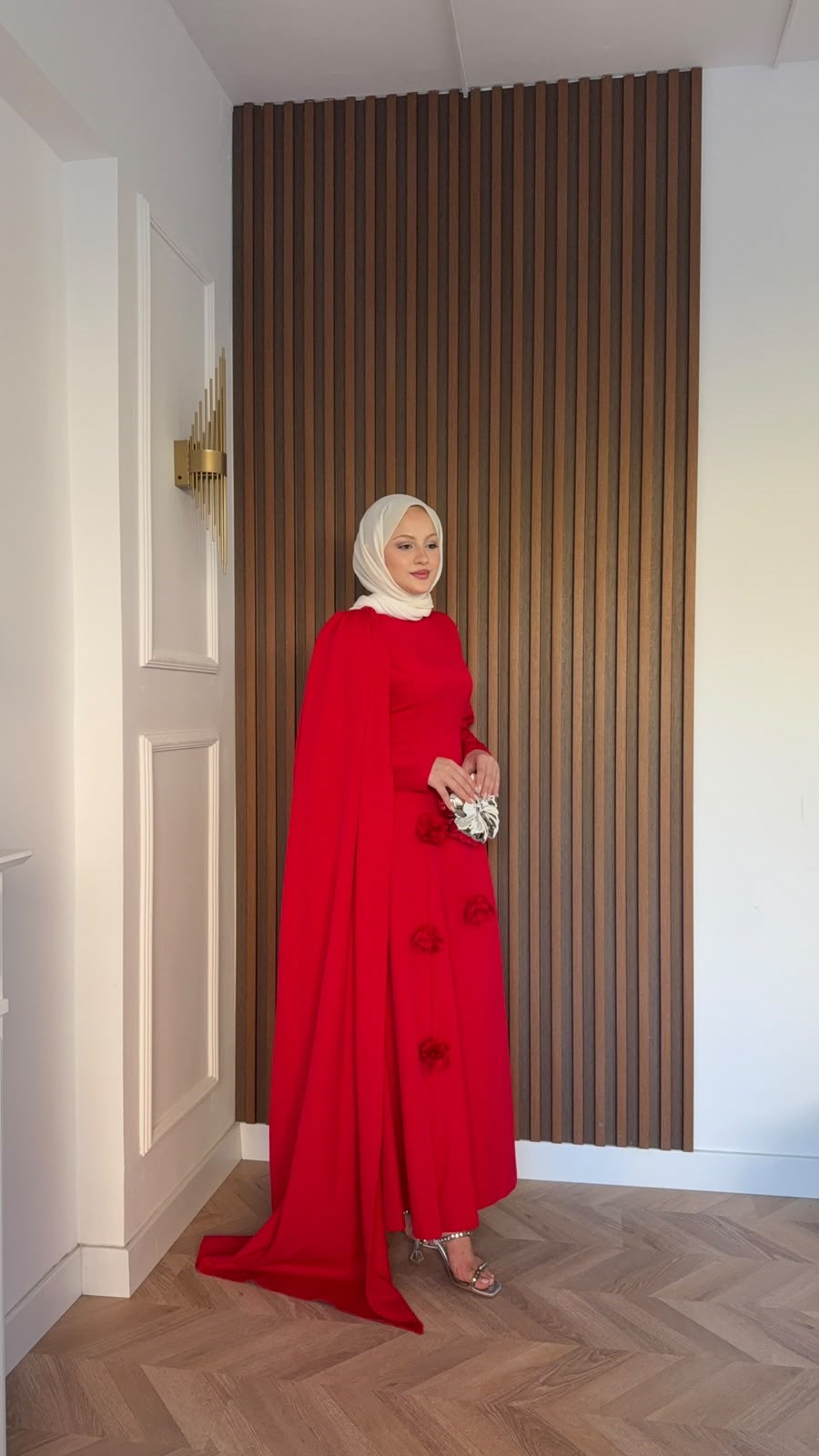 MEYSADESIGN ELBİSELER Gül Detaylı Abiye Kırmızı
