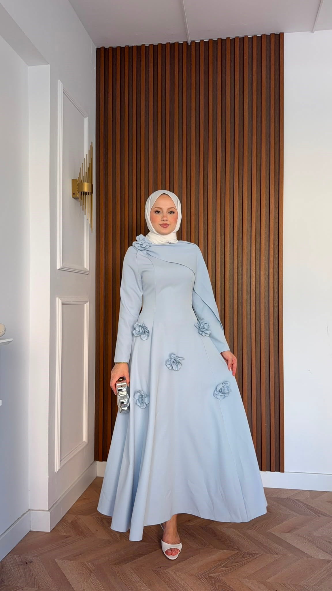 MEYSADESIGN ELBİSELER Gül Detaylı Abiye Bebe Mavisi