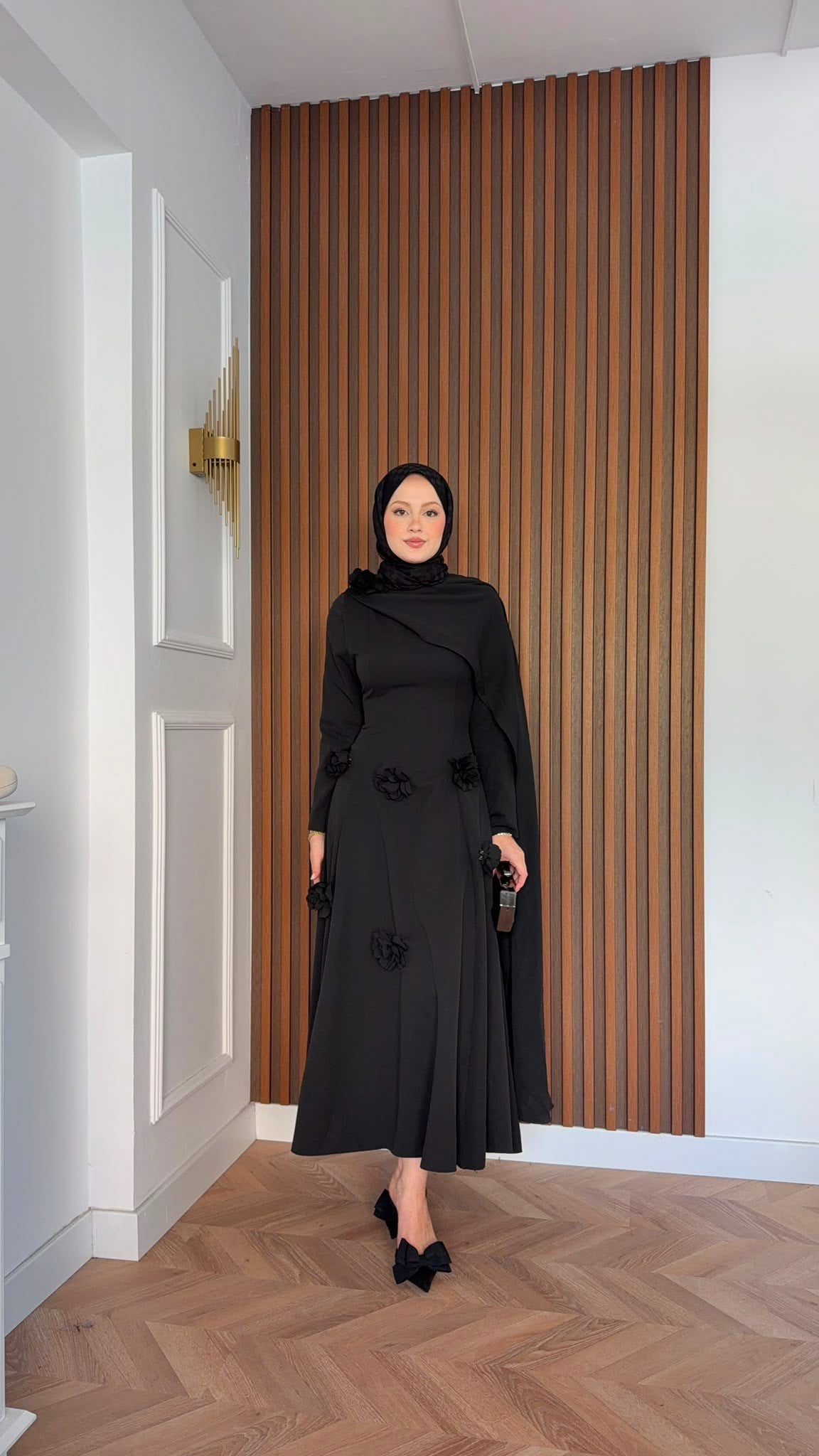 MEYSADESIGN ELBİSELER Gül Detaylı Abiye Siyah