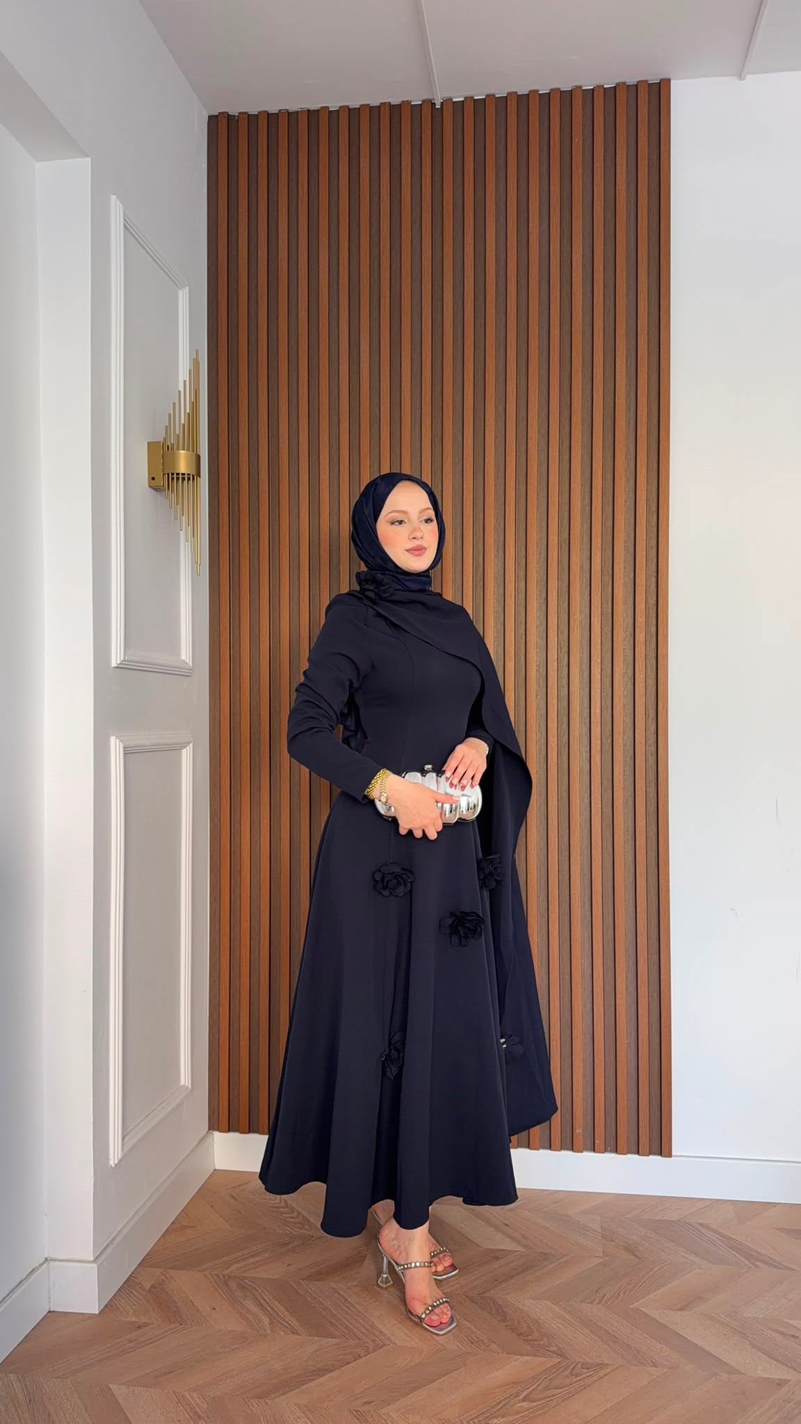 MEYSADESIGN ELBİSELER Gül Detaylı Abiye Lacivert