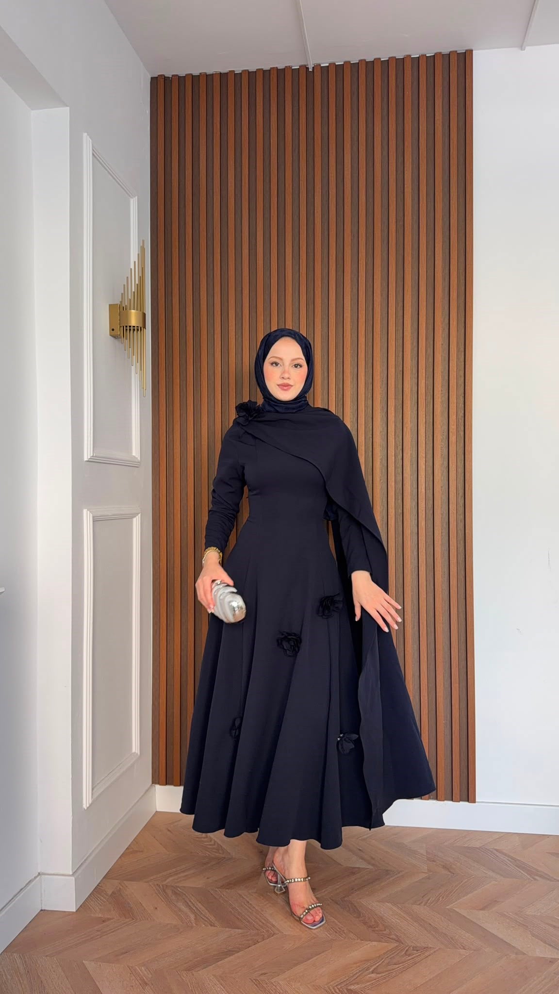 MEYSADESIGN ELBİSELER Gül Detaylı Abiye Lacivert
