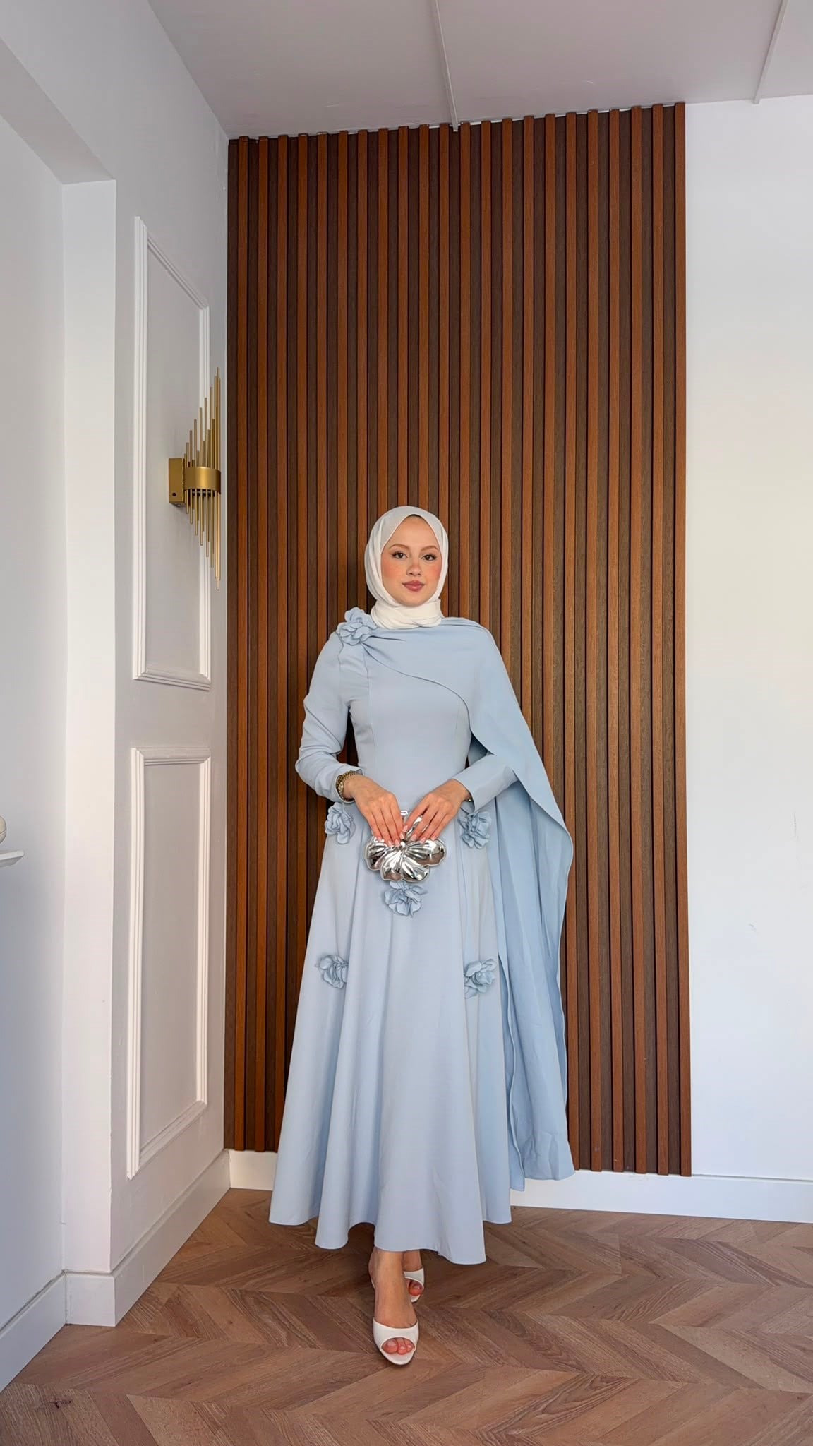 MEYSADESIGN ELBİSELER Gül Detaylı Abiye Bebe Mavisi
