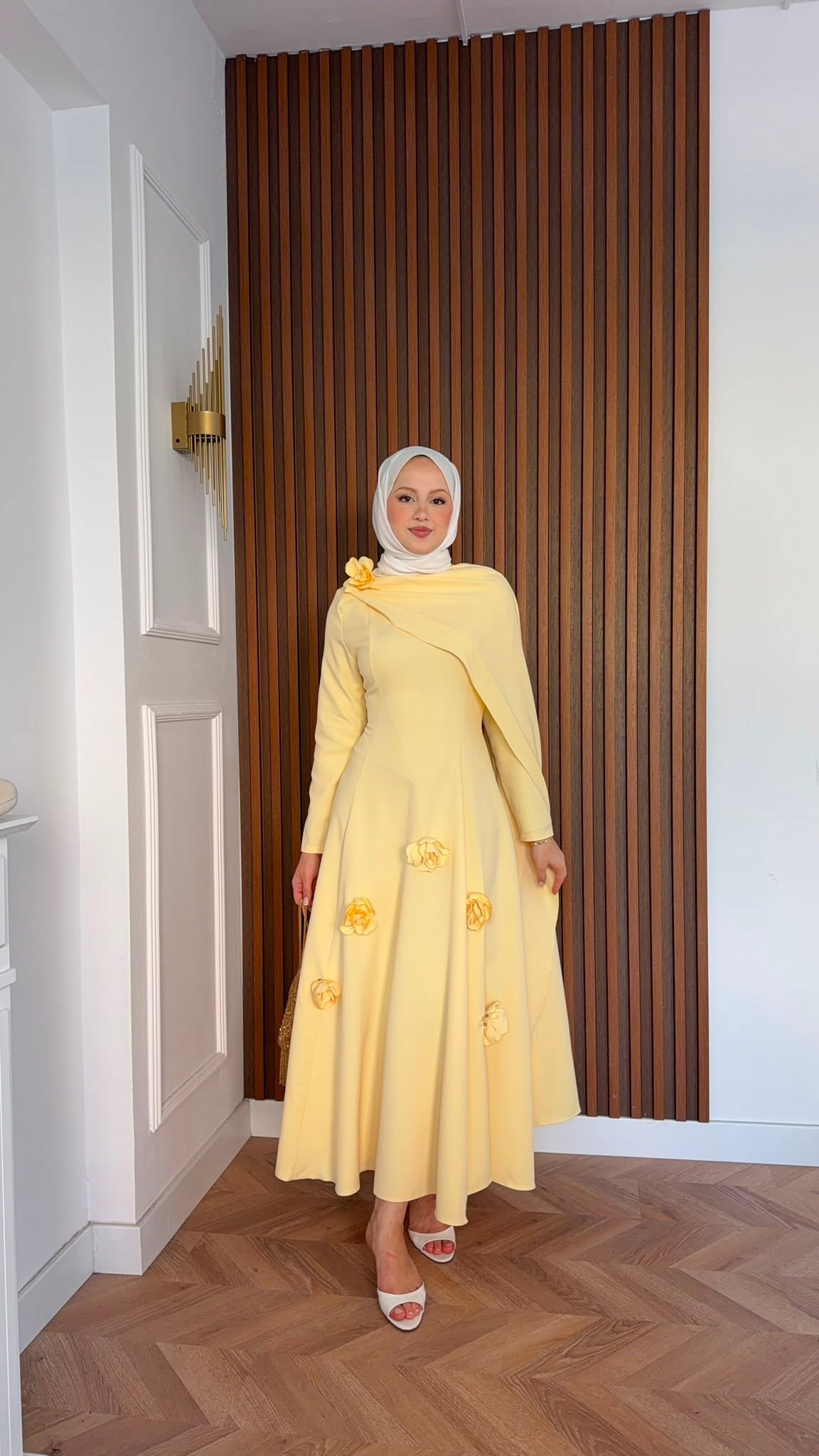 MEYSADESIGN ELBİSELER Gül Detaylı Abiye Sarı