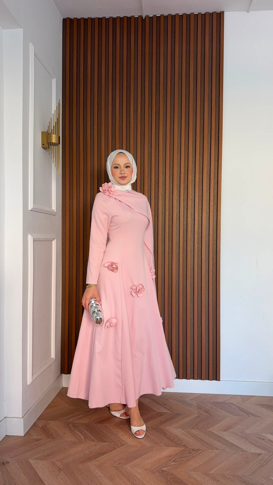 MEYSADESIGN ELBİSELER Gül Detaylı Abiye Pembe
