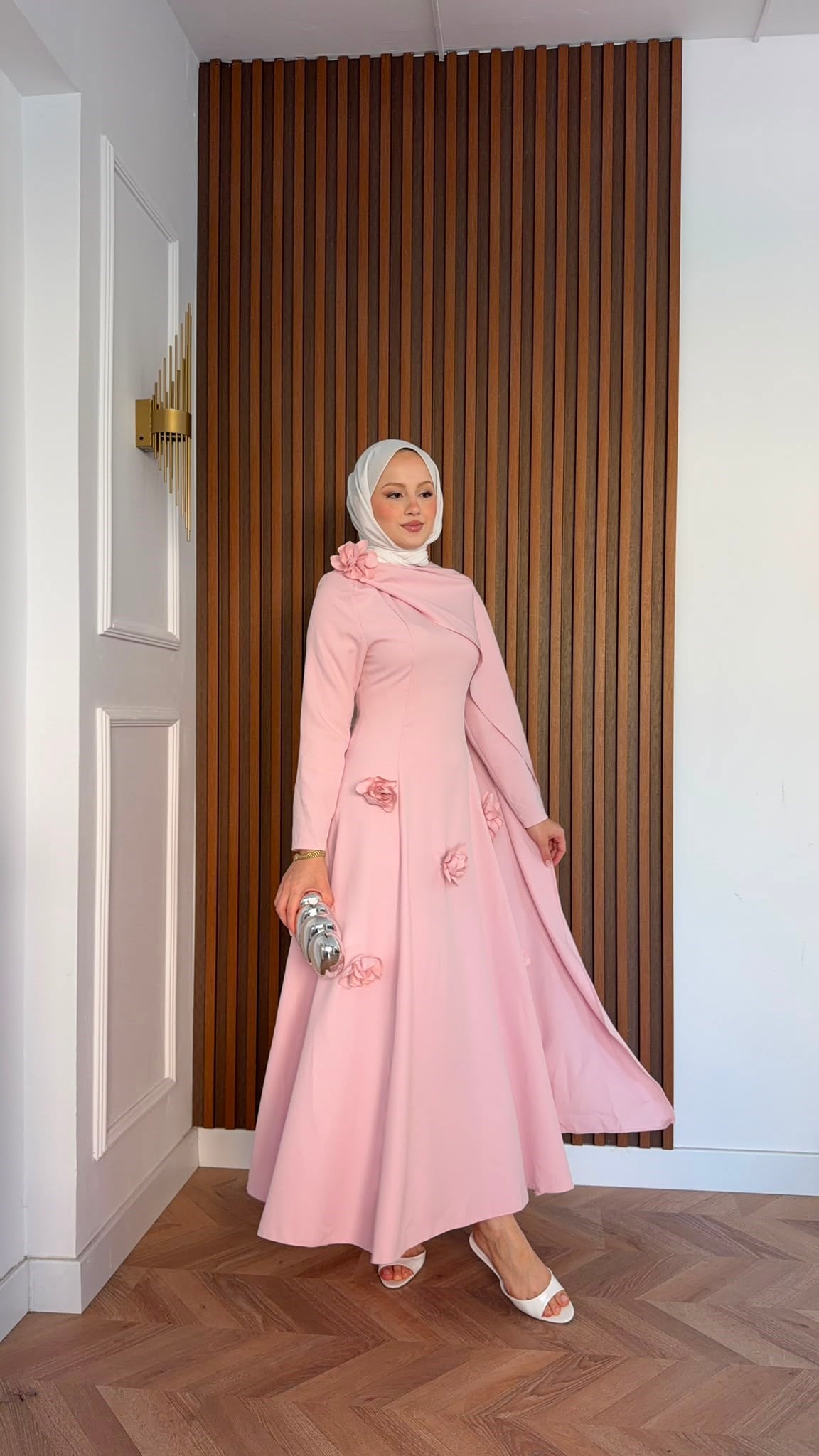 MEYSADESIGN ELBİSELER Gül Detaylı Abiye Pembe