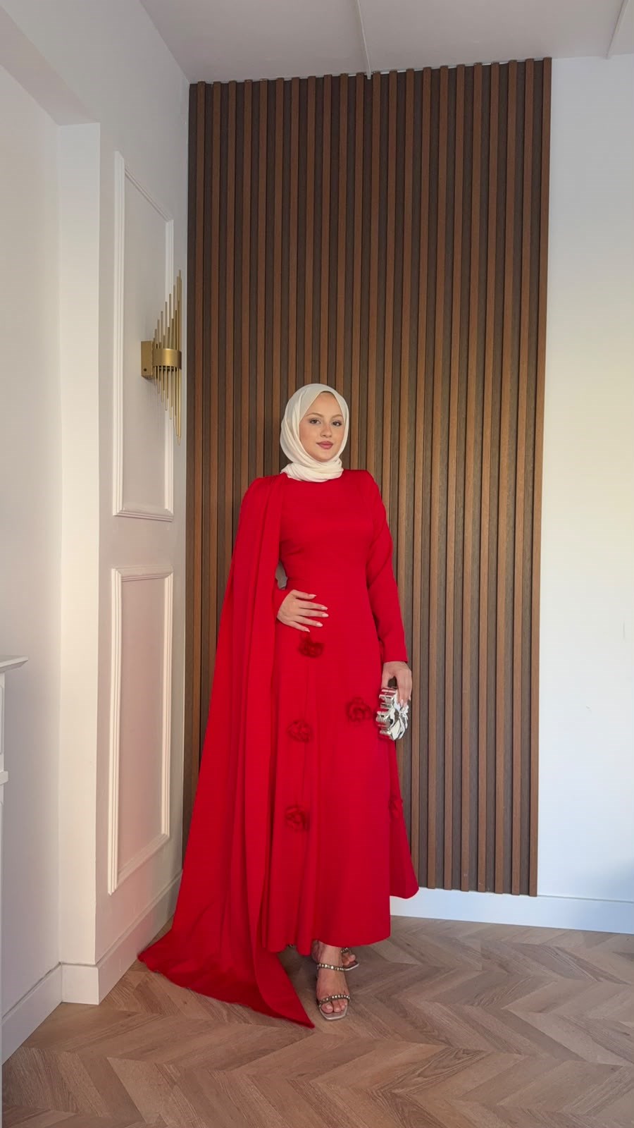 MEYSADESIGN ELBİSELER Gül Detaylı Abiye Kırmızı