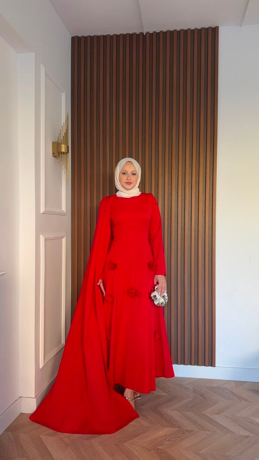 MEYSADESIGN ELBİSELER Gül Detaylı Abiye Kırmızı