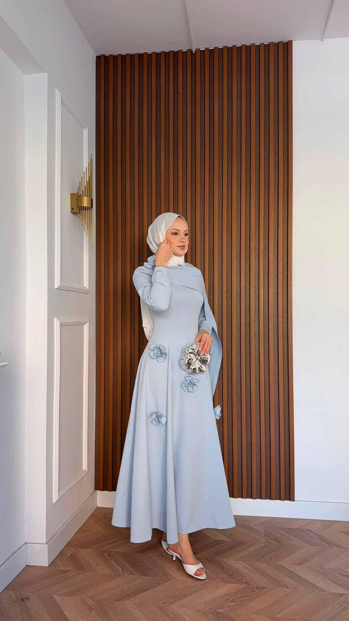 MEYSADESIGN ELBİSELER Gül Detaylı Abiye Bebe Mavisi