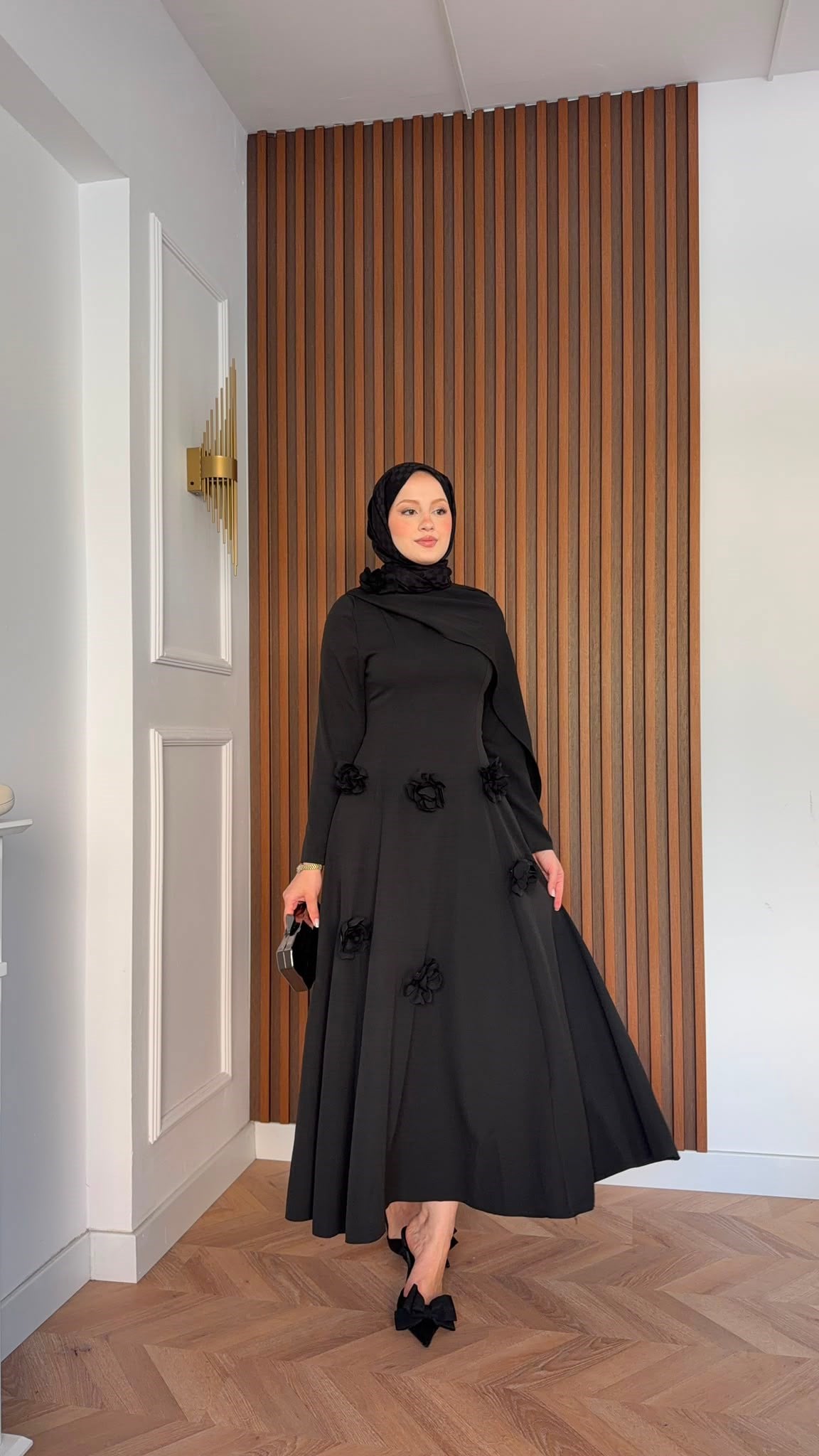 MEYSADESIGN ELBİSELER Gül Detaylı Abiye Siyah