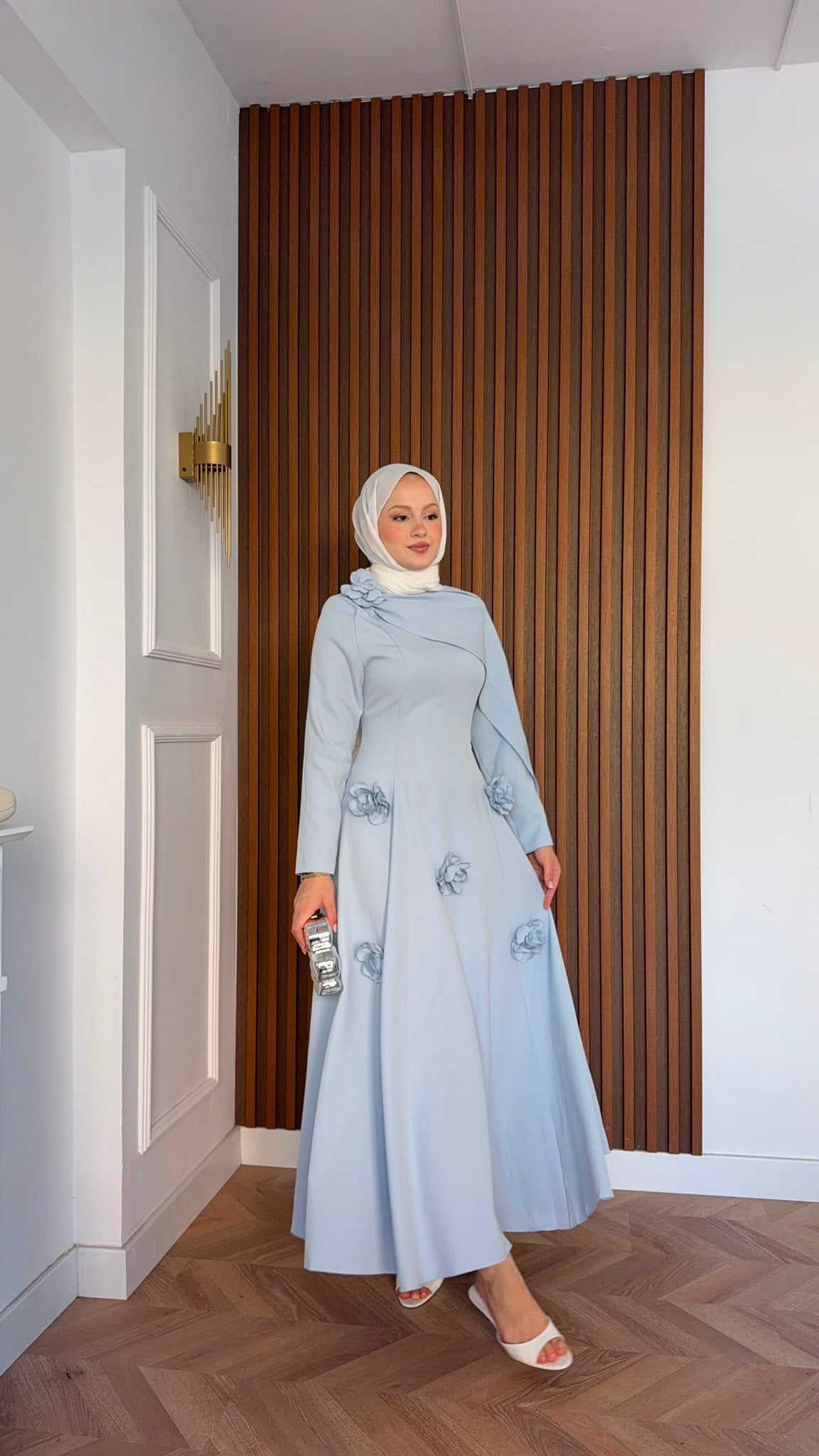 MEYSADESIGN ELBİSELER Gül Detaylı Abiye Bebe Mavisi