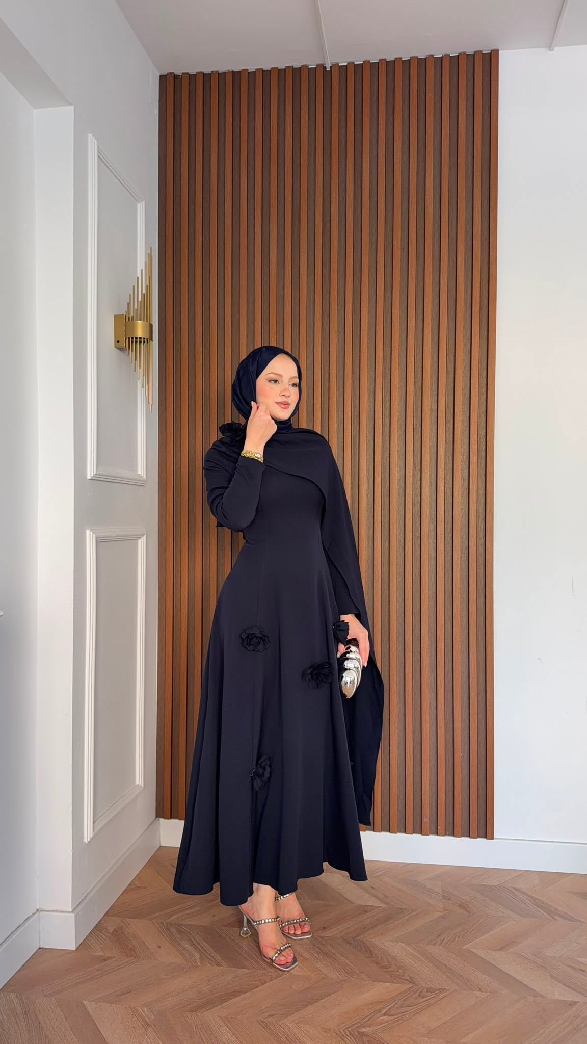 MEYSADESIGN ELBİSELER Gül Detaylı Abiye Lacivert
