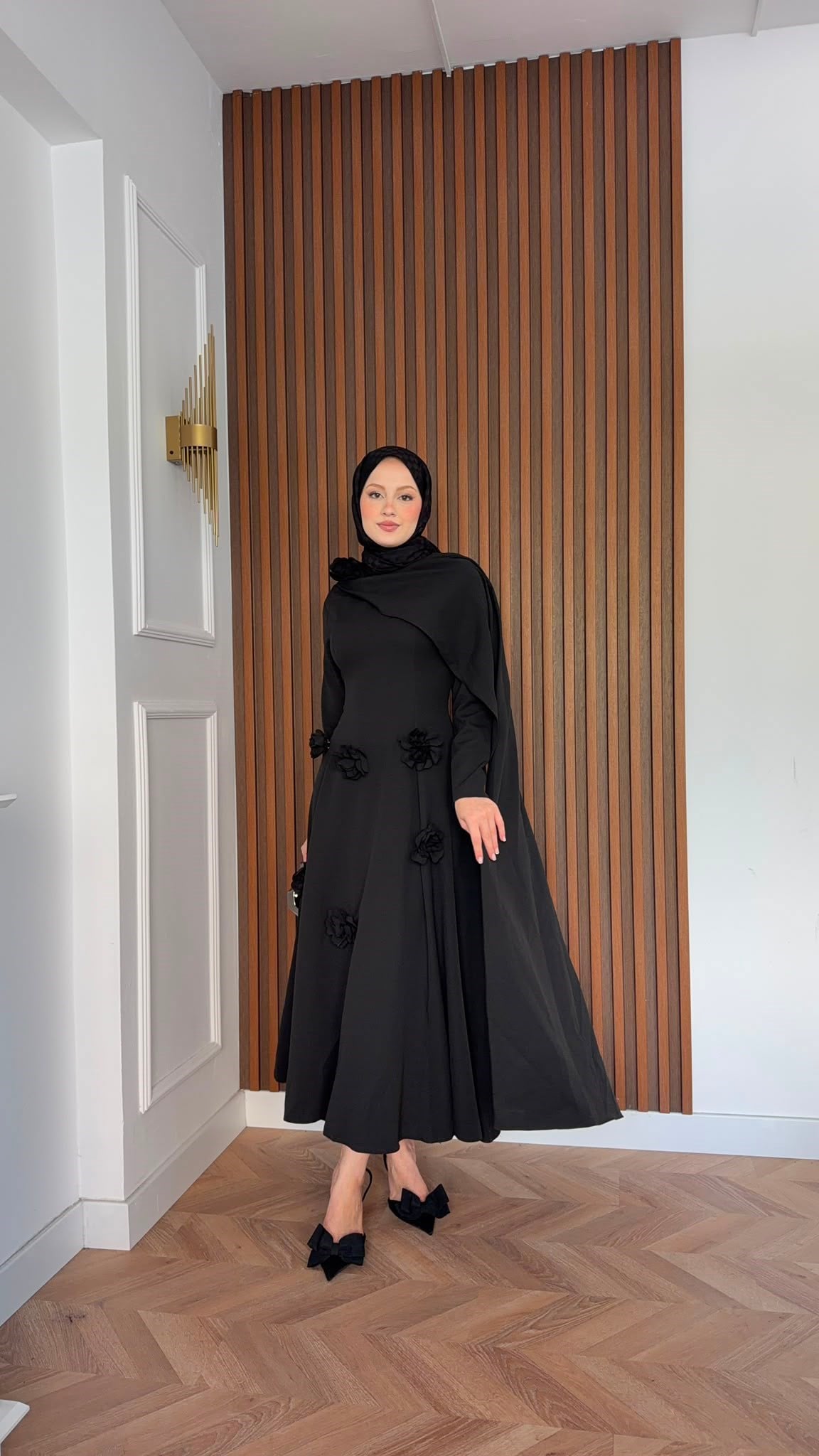 MEYSADESIGN ELBİSELER Gül Detaylı Abiye Siyah