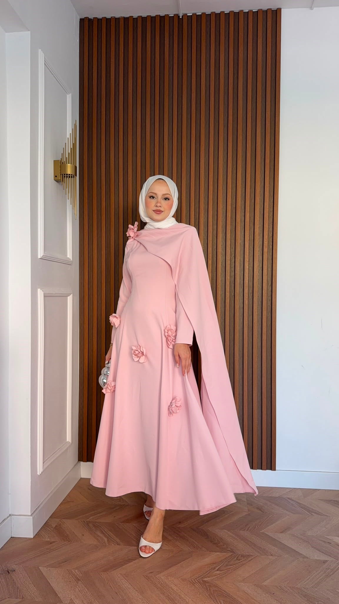 MEYSADESIGN ELBİSELER Gül Detaylı Abiye Pembe