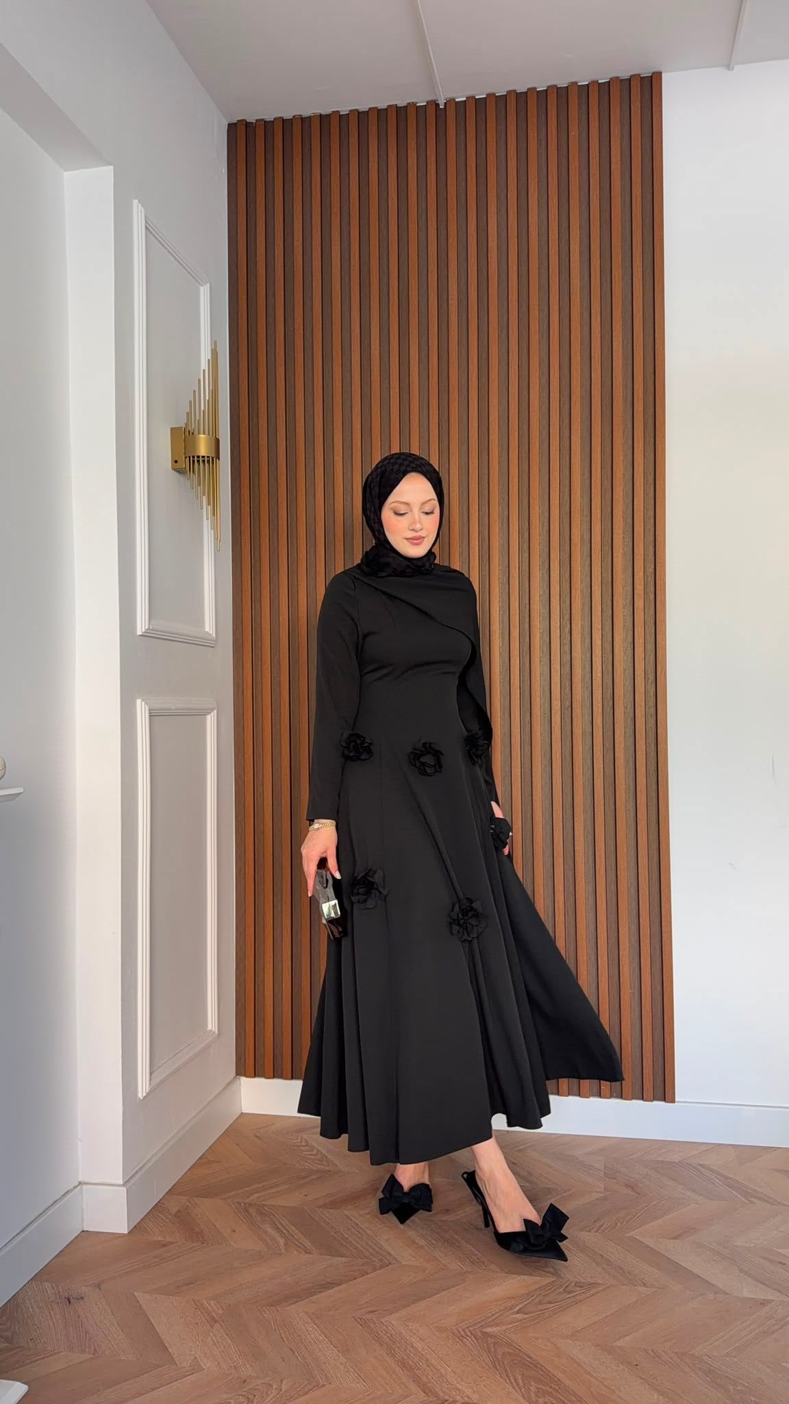 MEYSADESIGN ELBİSELER Gül Detaylı Abiye Siyah