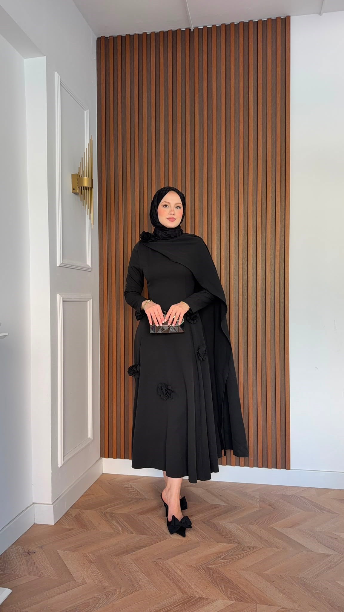 MEYSADESIGN ELBİSELER Gül Detaylı Abiye Siyah