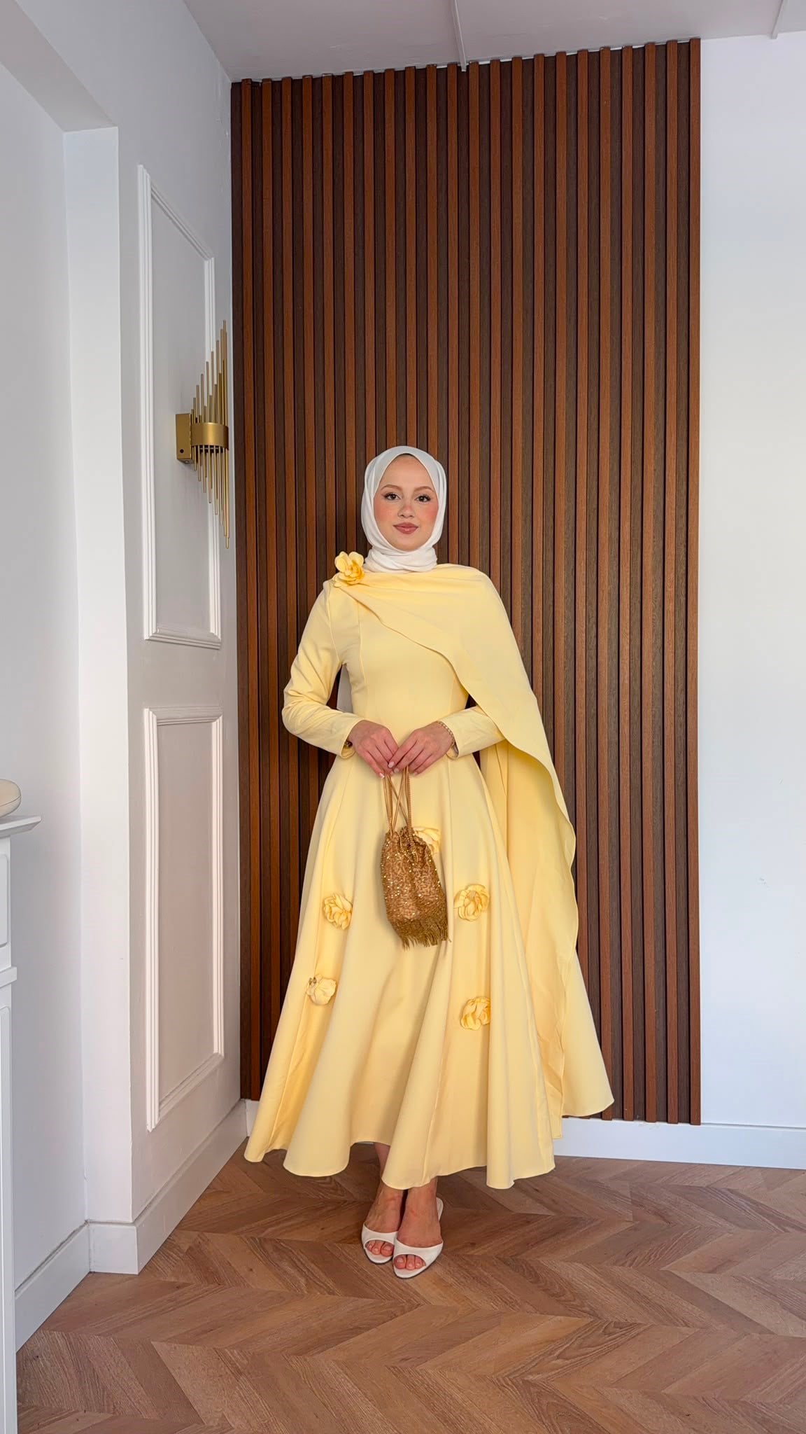 MEYSADESIGN ELBİSELER Gül Detaylı Abiye Sarı