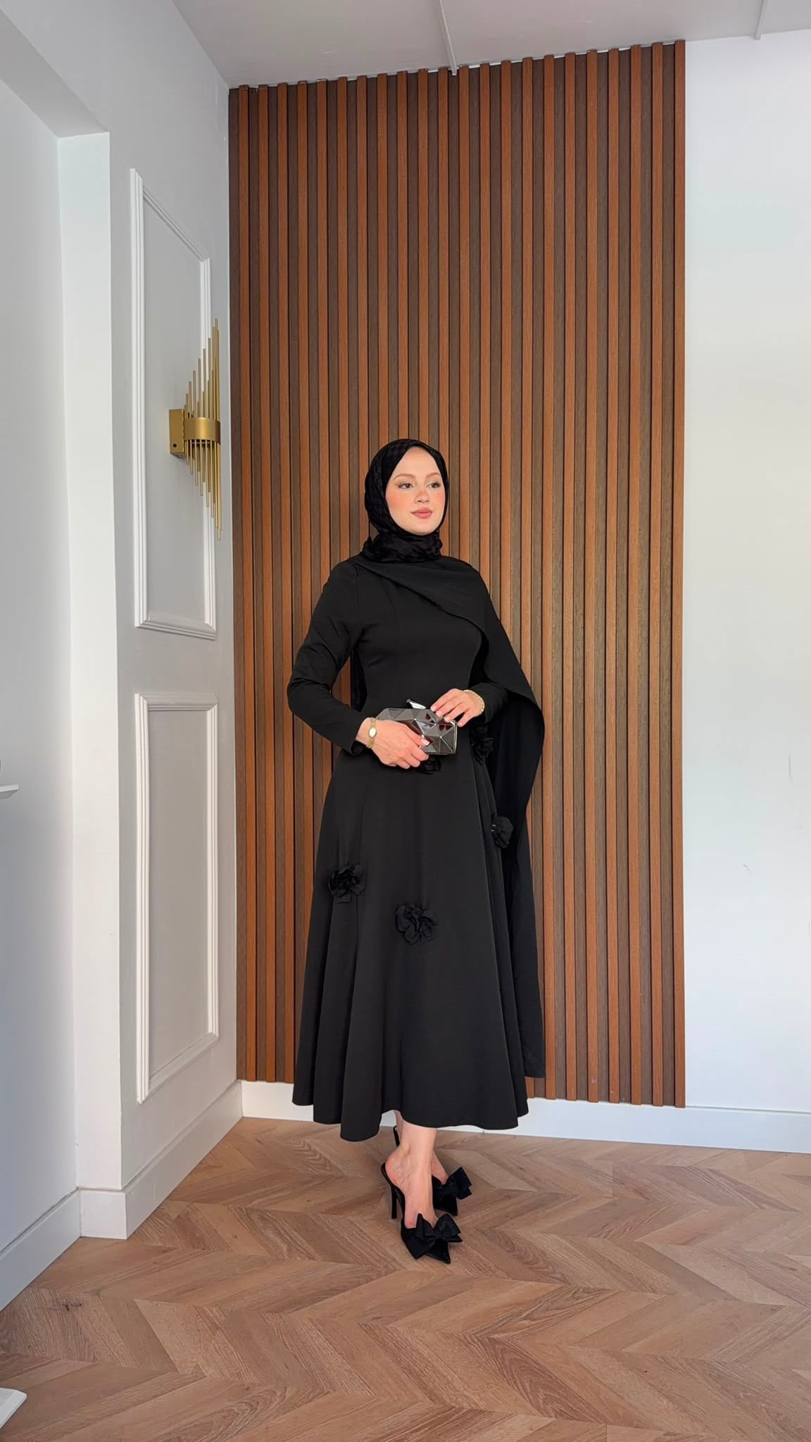 MEYSADESIGN ELBİSELER Gül Detaylı Abiye Siyah