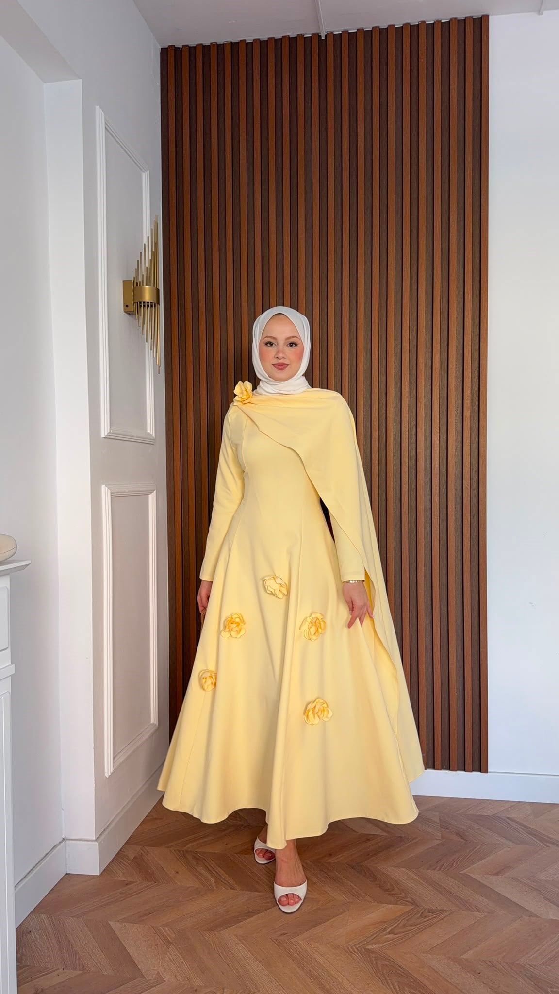 MEYSADESIGN ELBİSELER Gül Detaylı Abiye Sarı