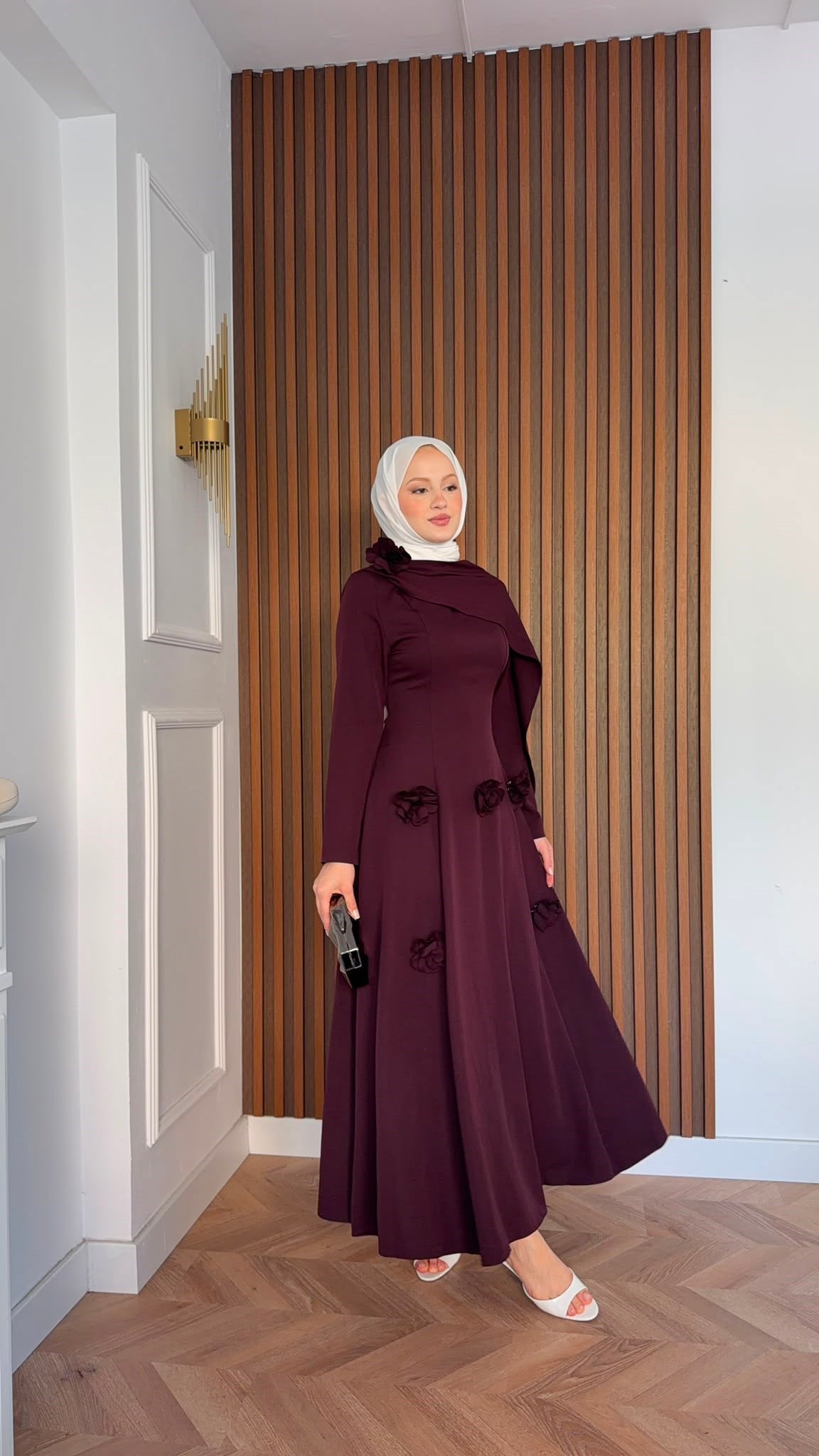 MEYSADESIGN ELBİSELER Gül Detaylı Abiye Bordo