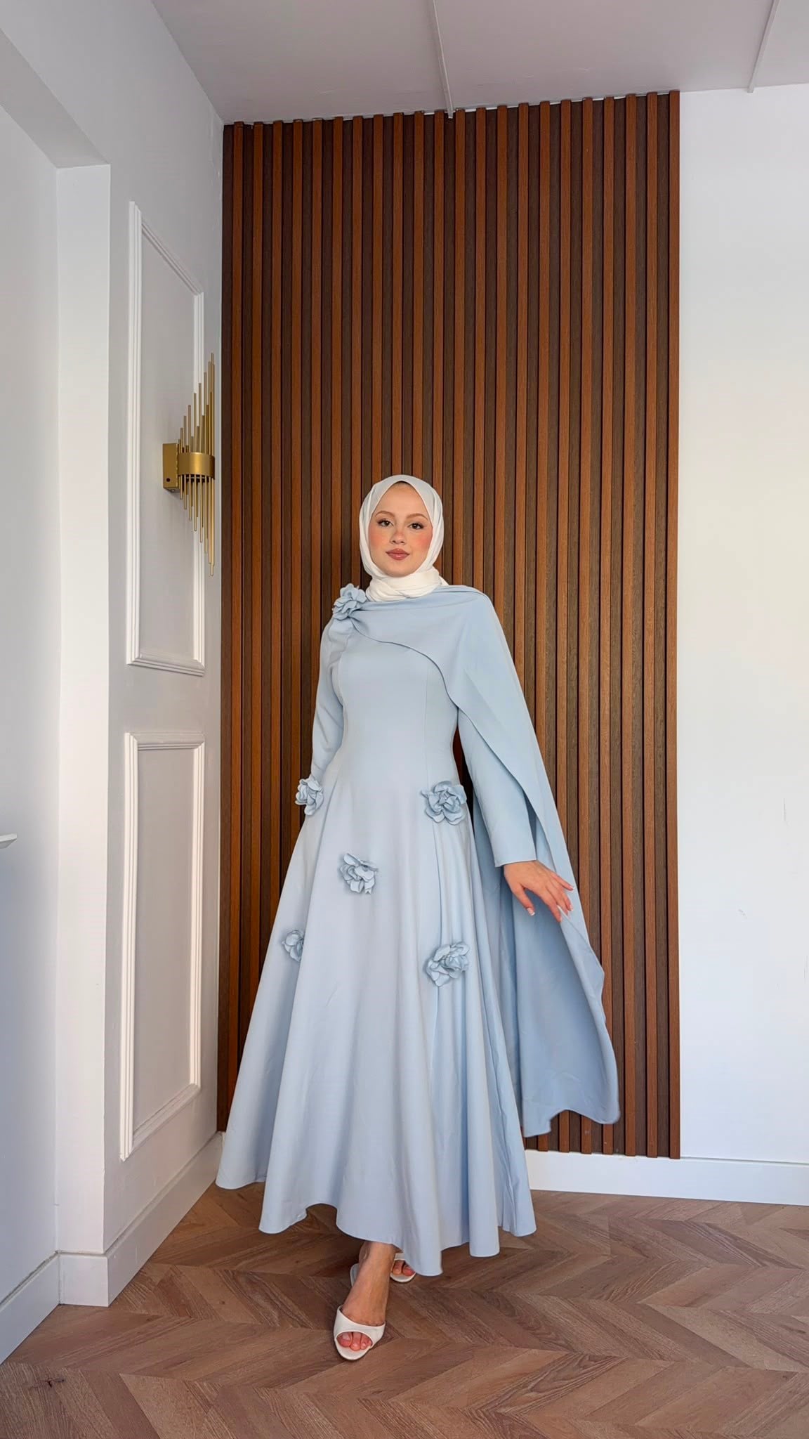 MEYSADESIGN ELBİSELER Gül Detaylı Abiye Bebe Mavisi
