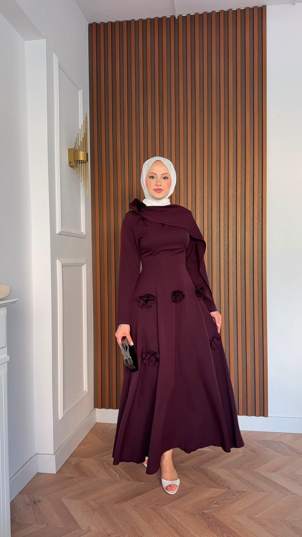 MEYSADESIGN ELBİSELER Gül Detaylı Abiye Bordo
