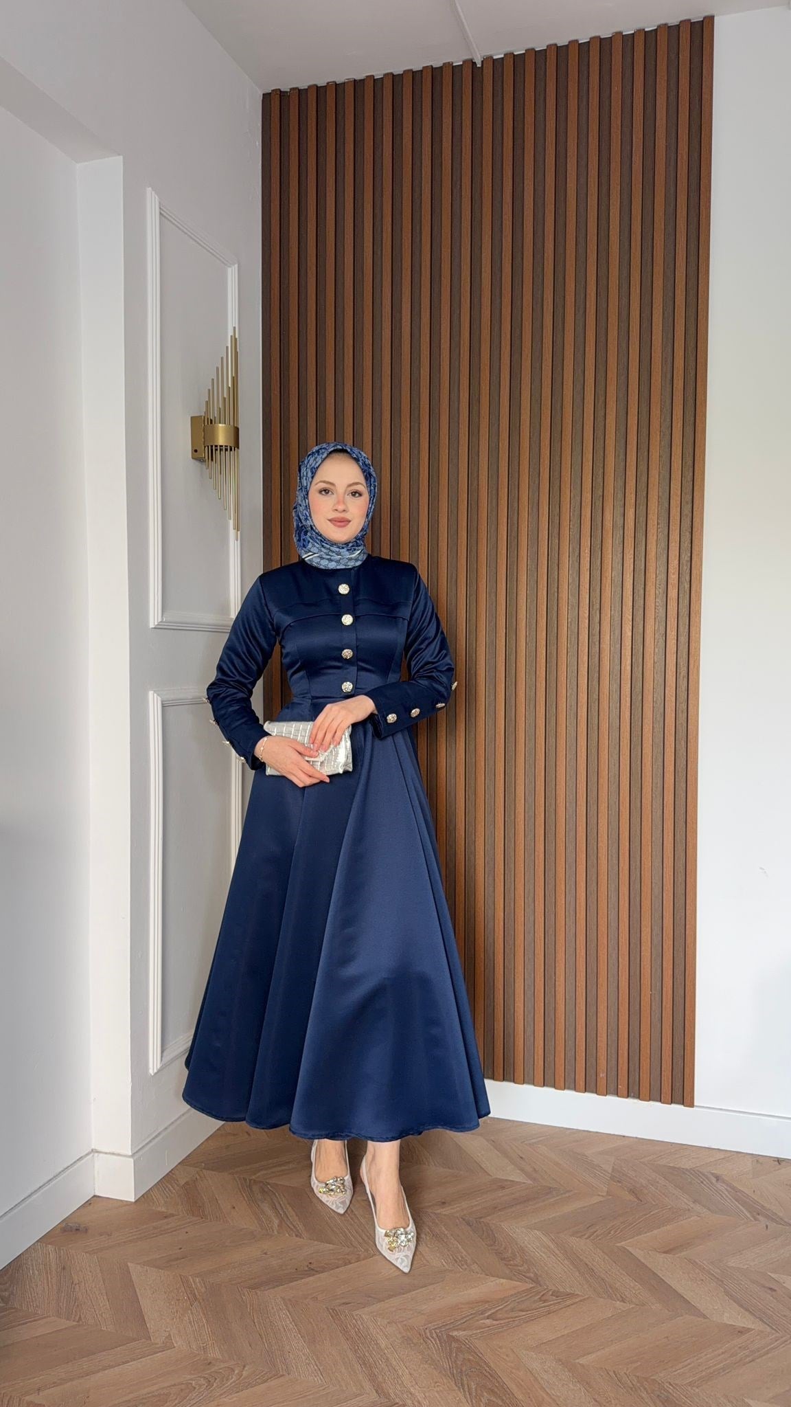 MEYSADESIGN ELBİSELER Hera Volanlı Abiye Lacivert