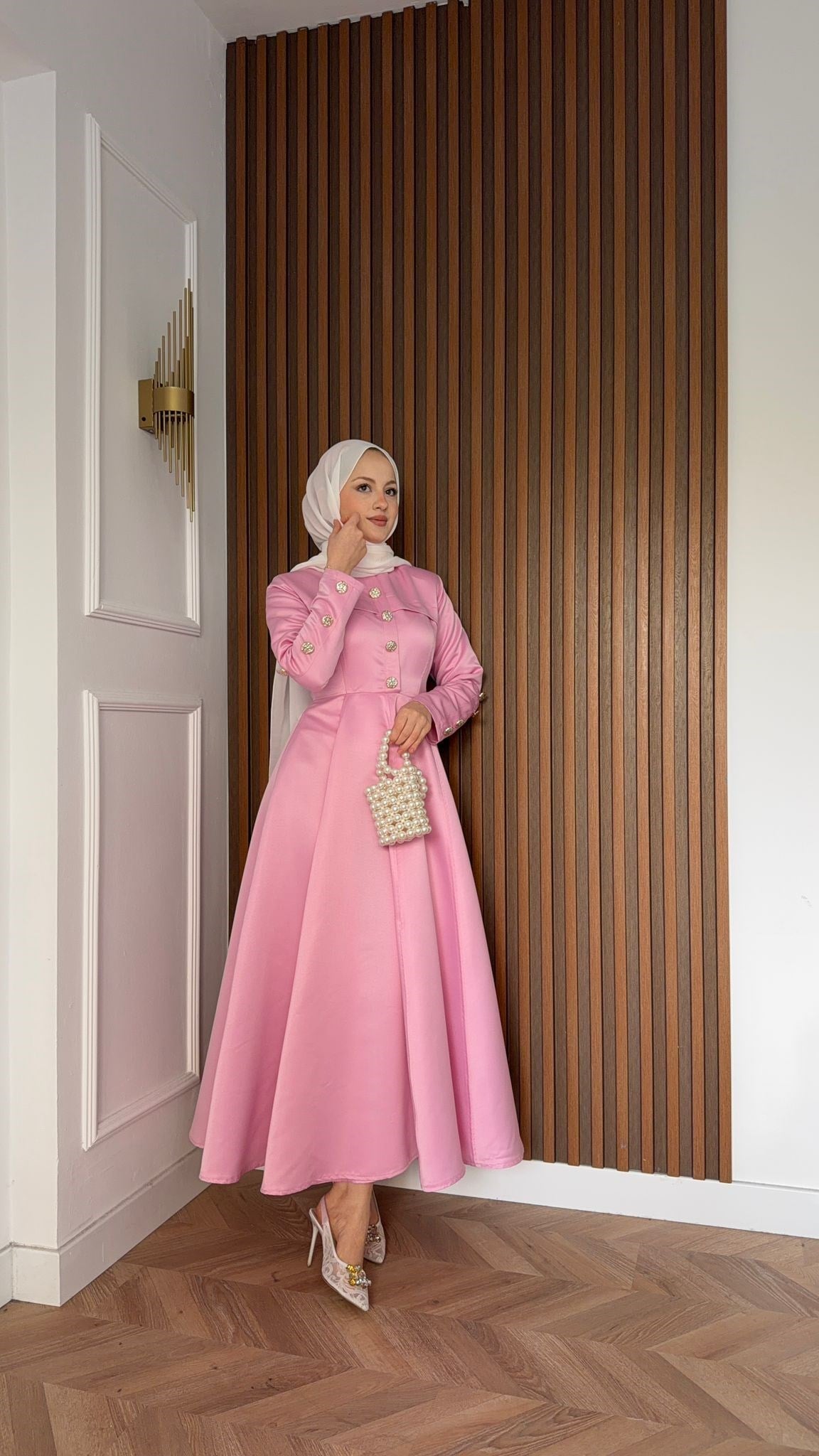 MEYSADESIGN ELBİSELER Hera Volanlı Abiye Pudra