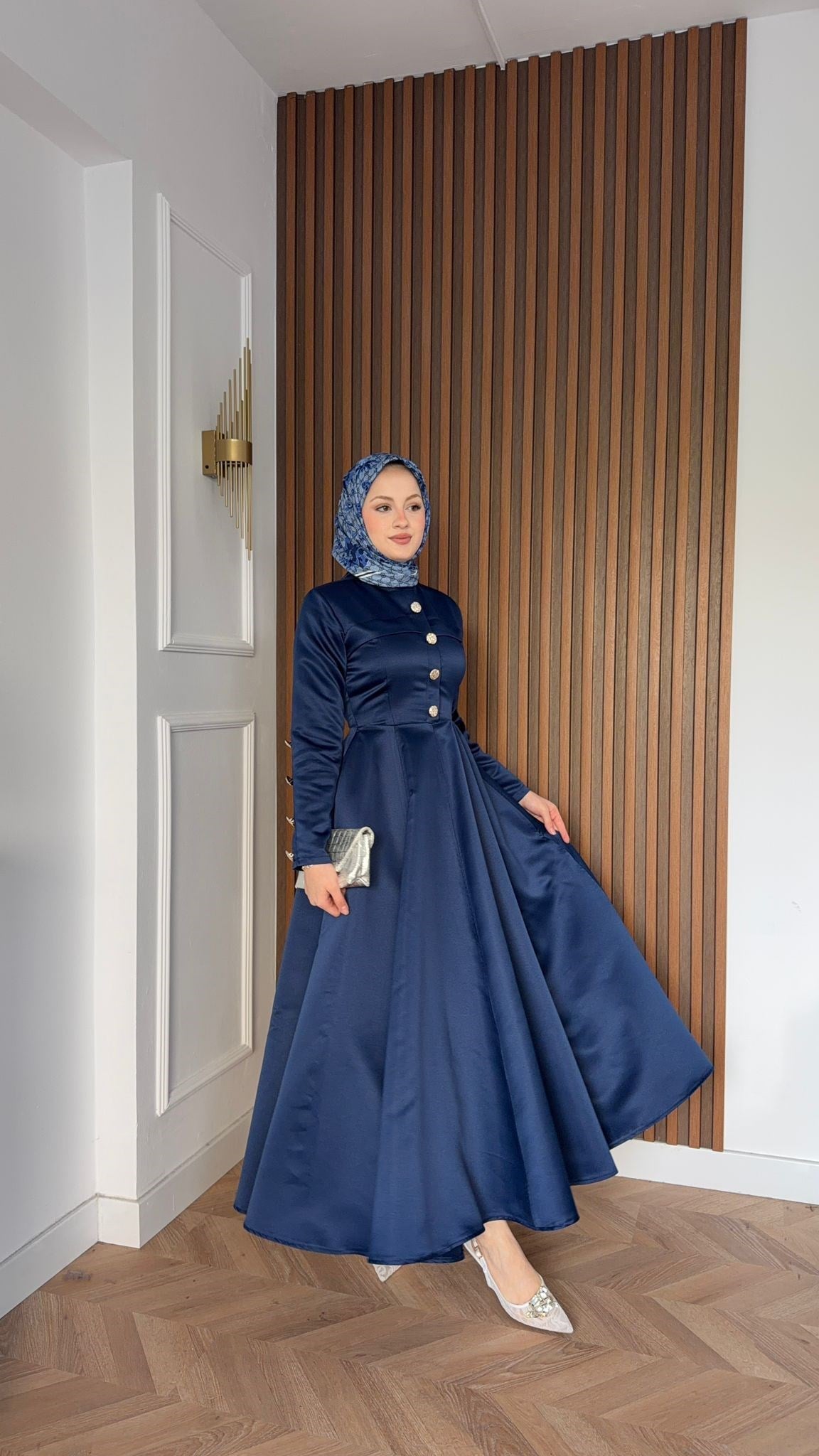 MEYSADESIGN ELBİSELER Hera Volanlı Abiye Lacivert