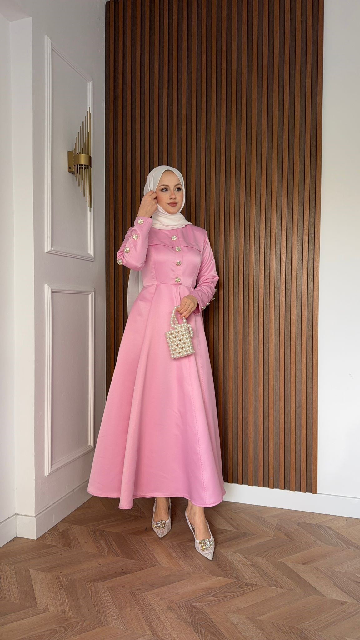 MEYSADESIGN ELBİSELER Hera Volanlı Abiye Pudra