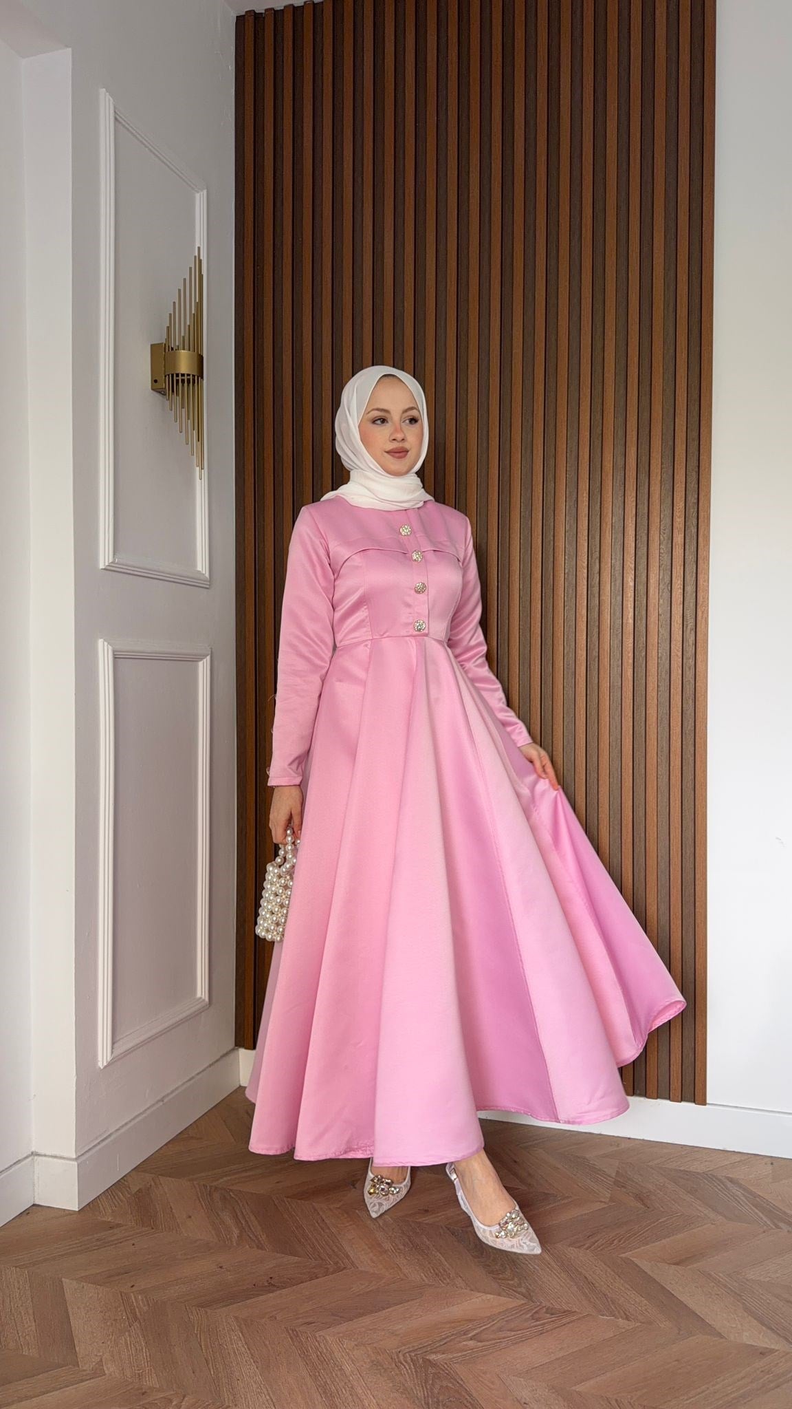 MEYSADESIGN ELBİSELER Hera Volanlı Abiye Pudra