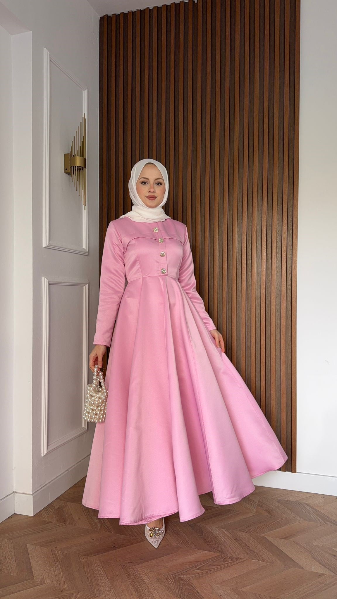 MEYSADESIGN ELBİSELER Hera Volanlı Abiye Pudra