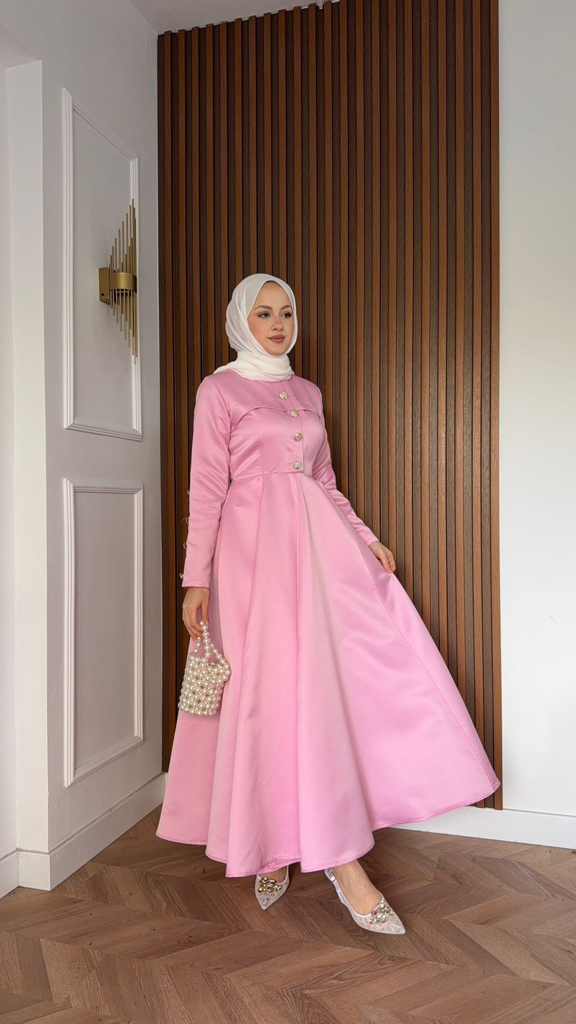 MEYSADESIGN ELBİSELER Hera Volanlı Abiye Pudra