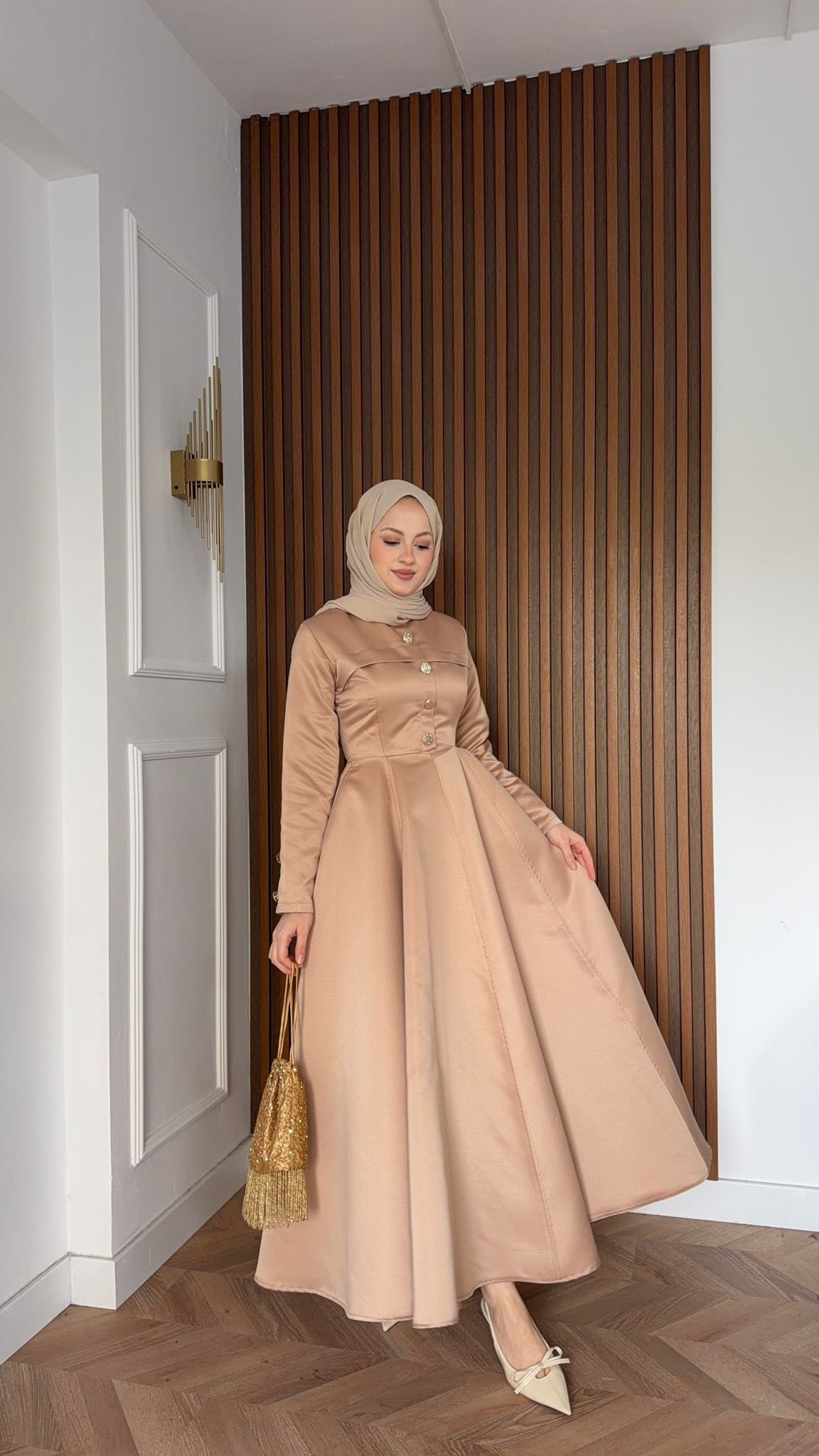 MEYSADESIGN ELBİSELER Hera Volanlı Abiye Krem