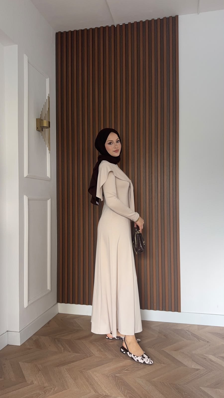 MEYSADESIGN ELBİSELER İdil Oysh Yakalı Elbise Bej