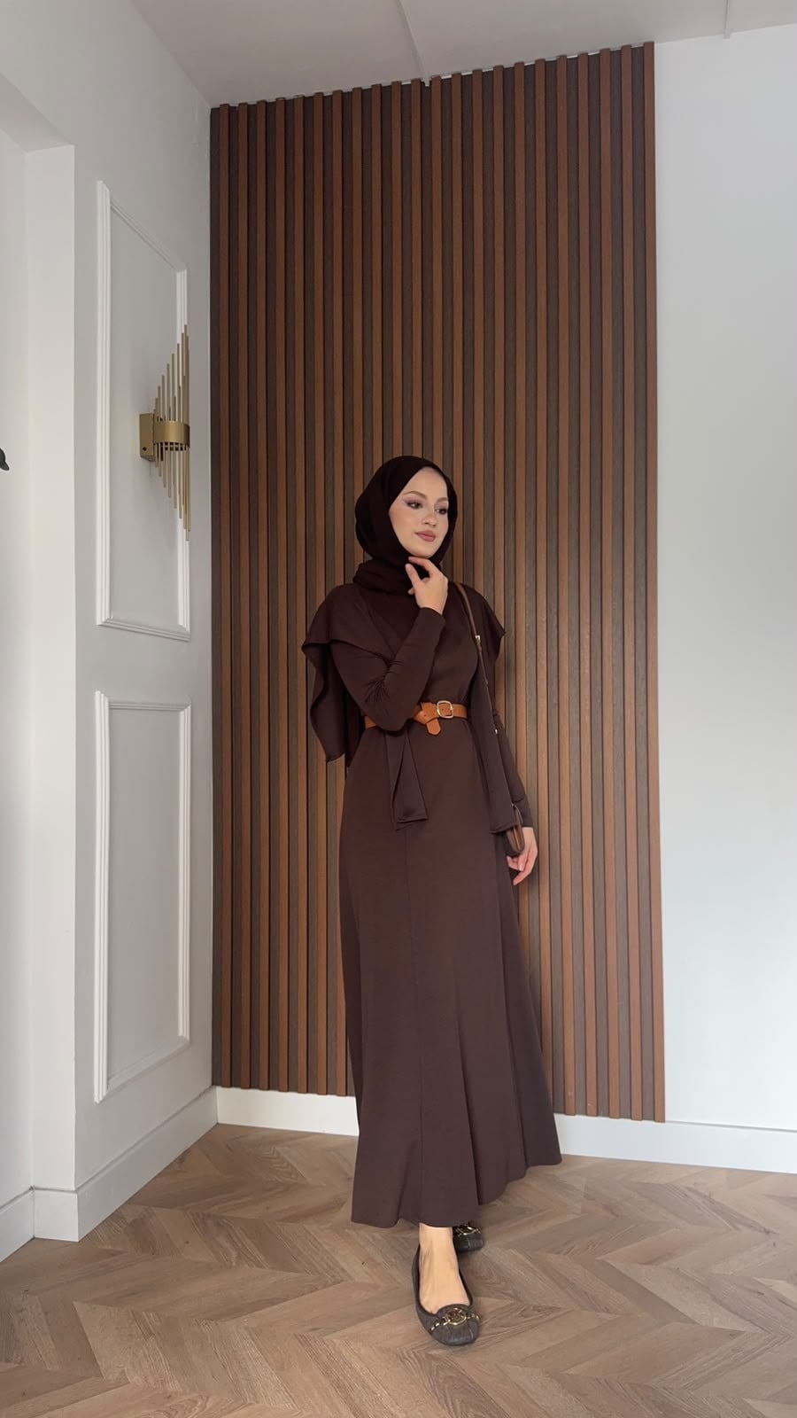 MEYSADESIGN ELBİSELER İdil Oysh Yakalı Elbise Acı Kahve