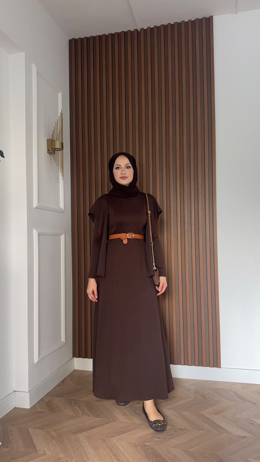 MEYSADESIGN ELBİSELER İdil Oysh Yakalı Elbise Acı Kahve