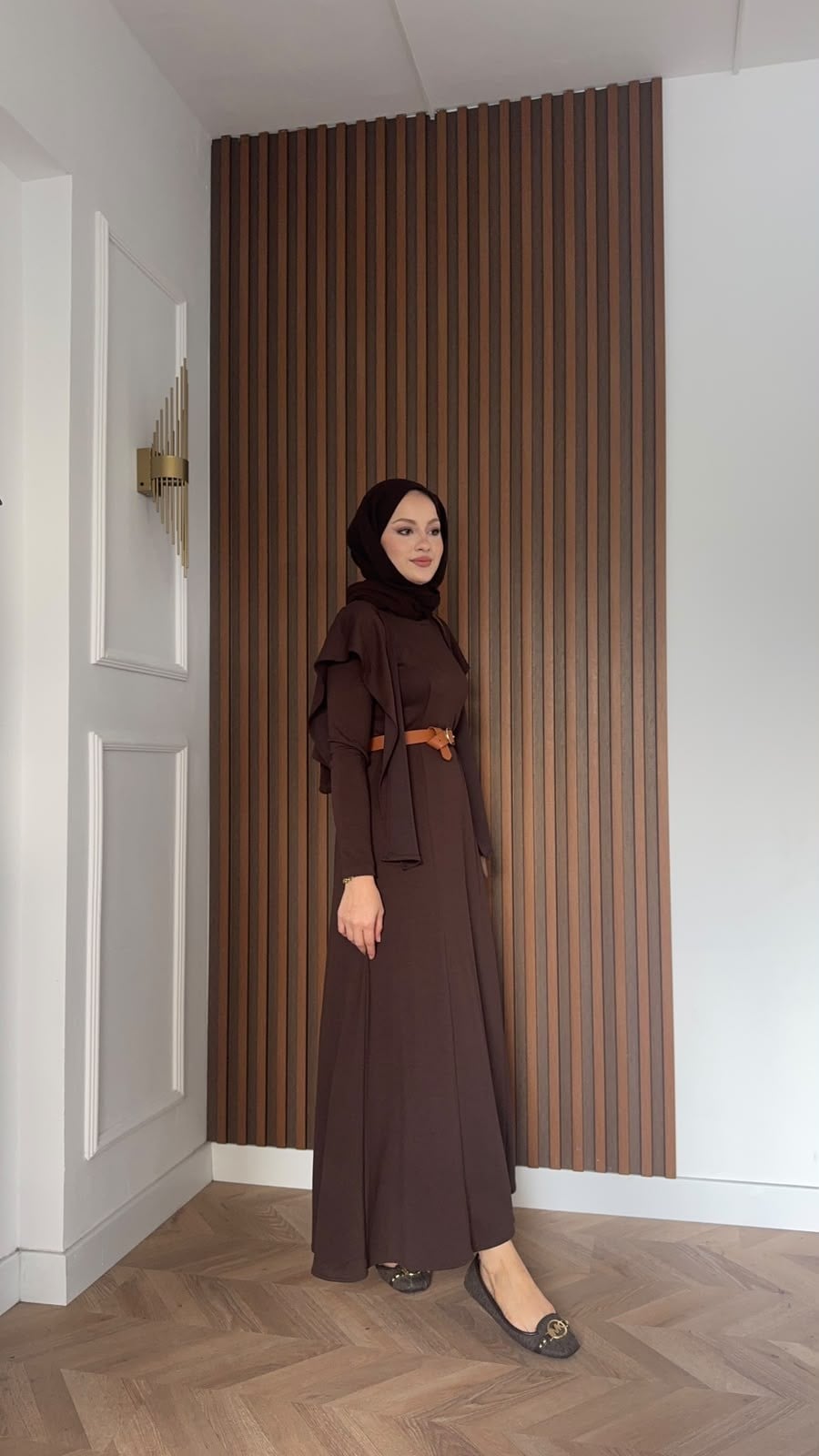 MEYSADESIGN ELBİSELER İdil Oysh Yakalı Elbise Acı Kahve
