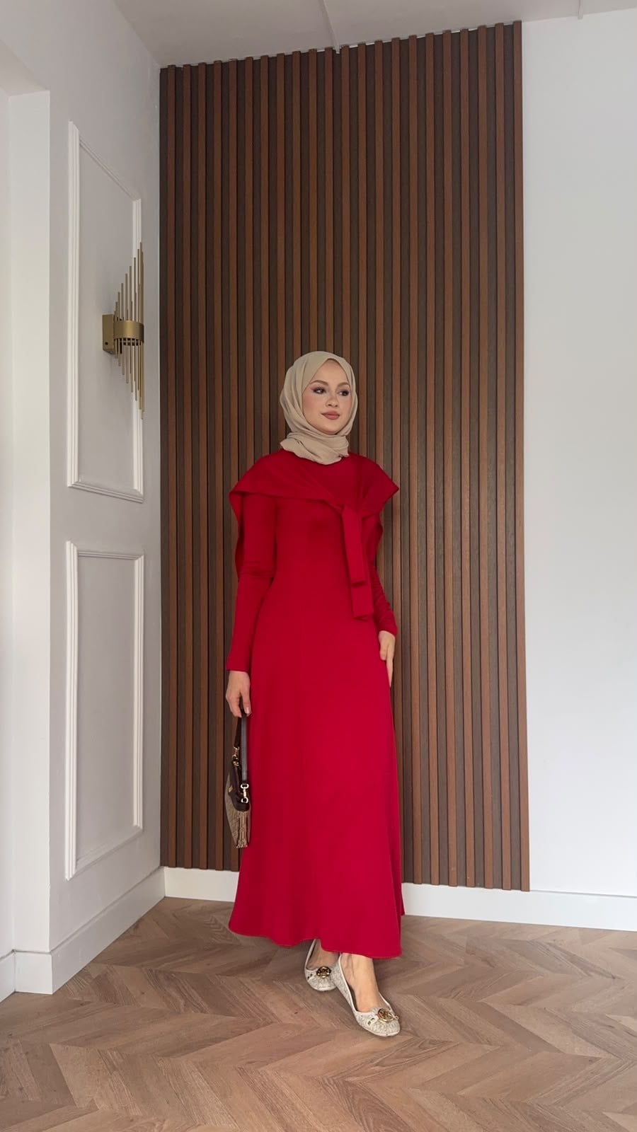 MEYSADESIGN ELBİSELER İdil Oysh Yakalı Elbise Kırmızı