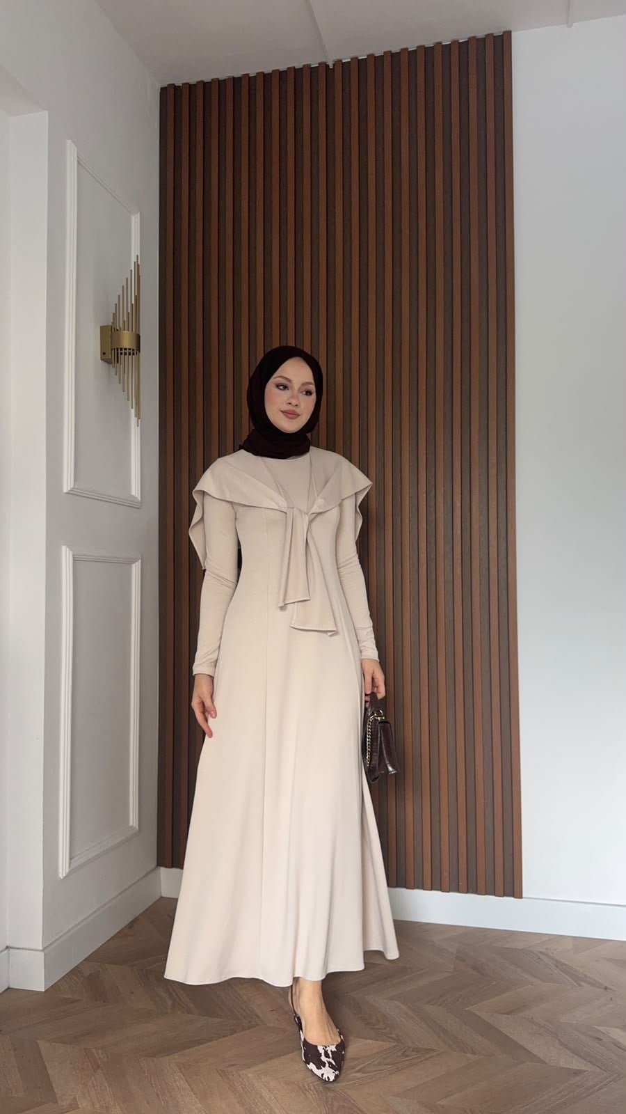 MEYSADESIGN ELBİSELER İdil Oysh Yakalı Elbise Bej