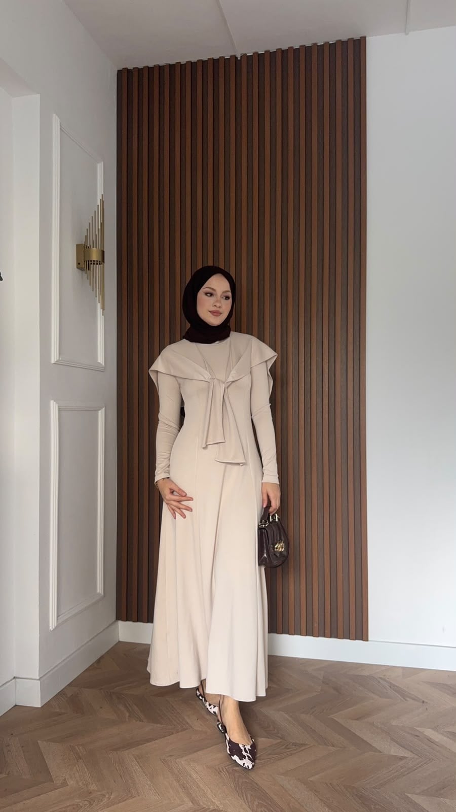 MEYSADESIGN ELBİSELER İdil Oysh Yakalı Elbise Bej