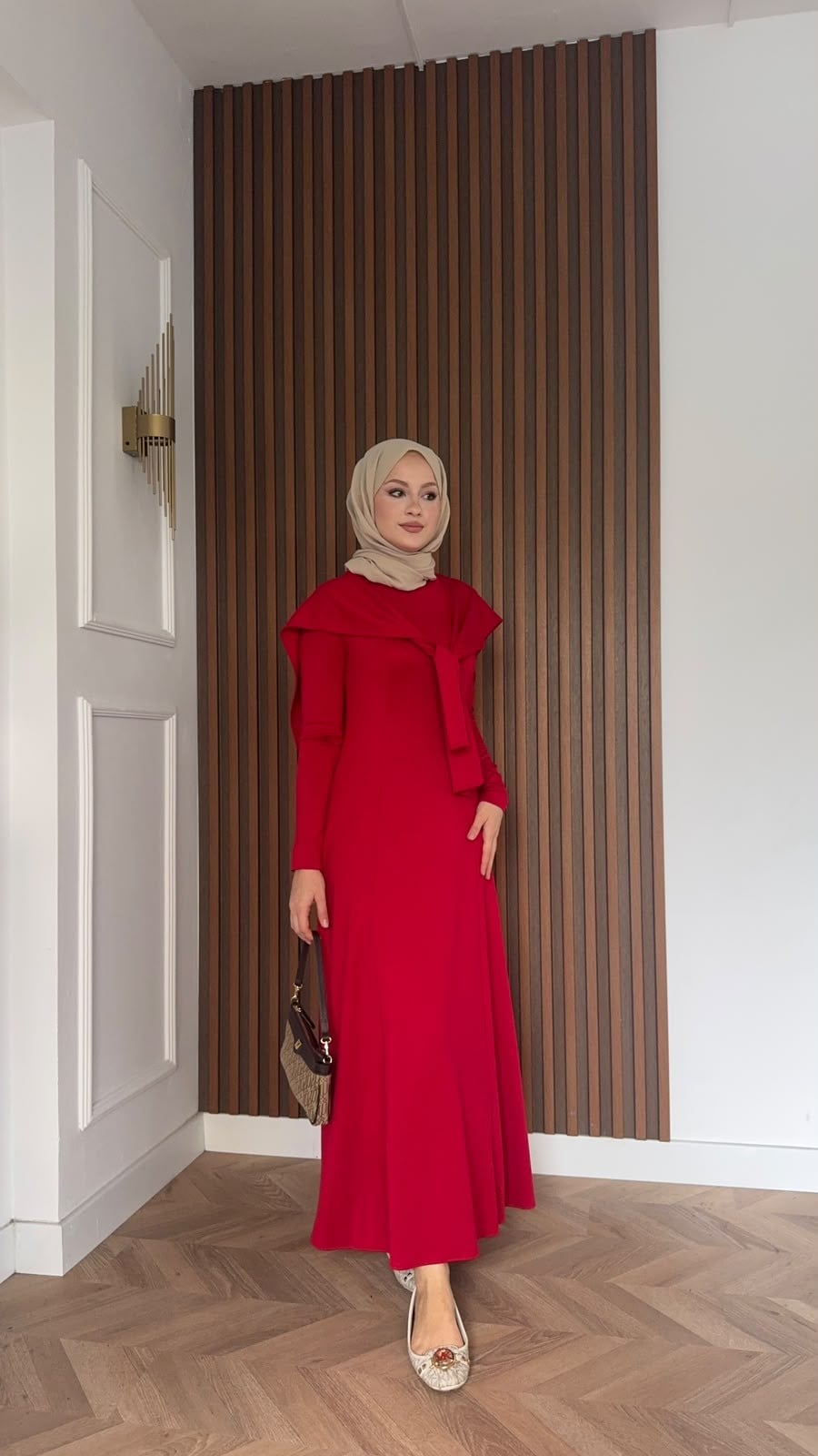 MEYSADESIGN ELBİSELER İdil Oysh Yakalı Elbise Kırmızı
